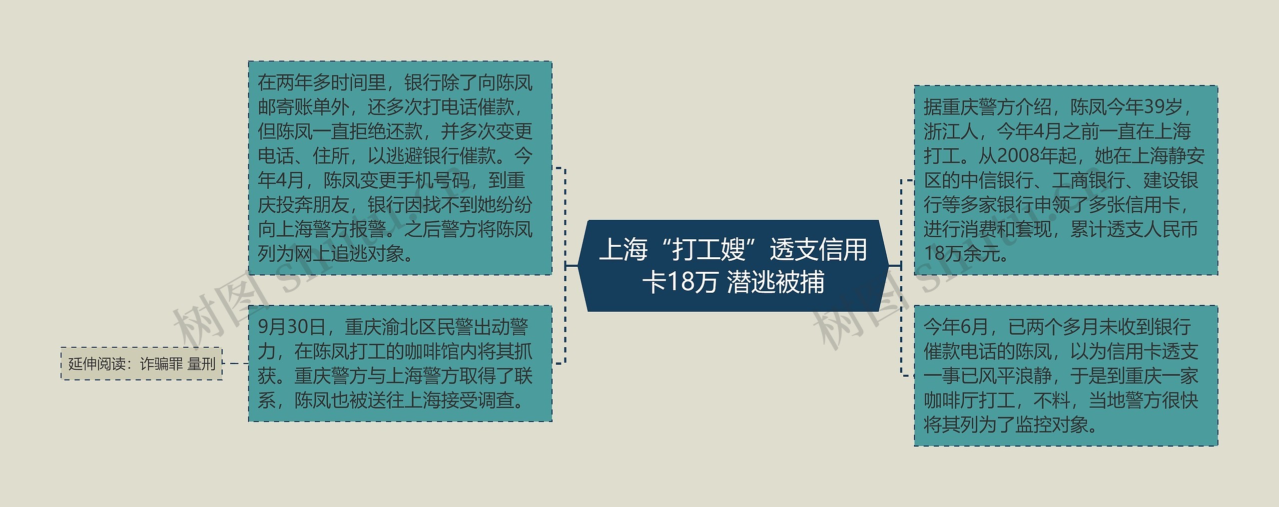 上海“打工嫂”透支信用卡18万 潜逃被捕思维导图