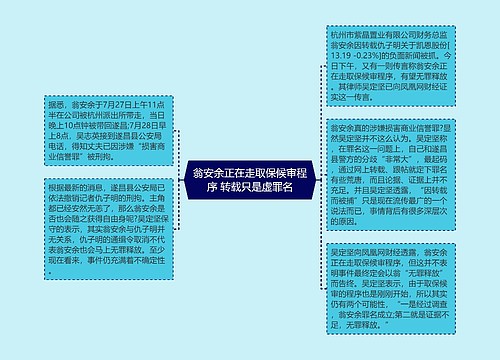 翁安余正在走取保候审程序 转载只是虚罪名