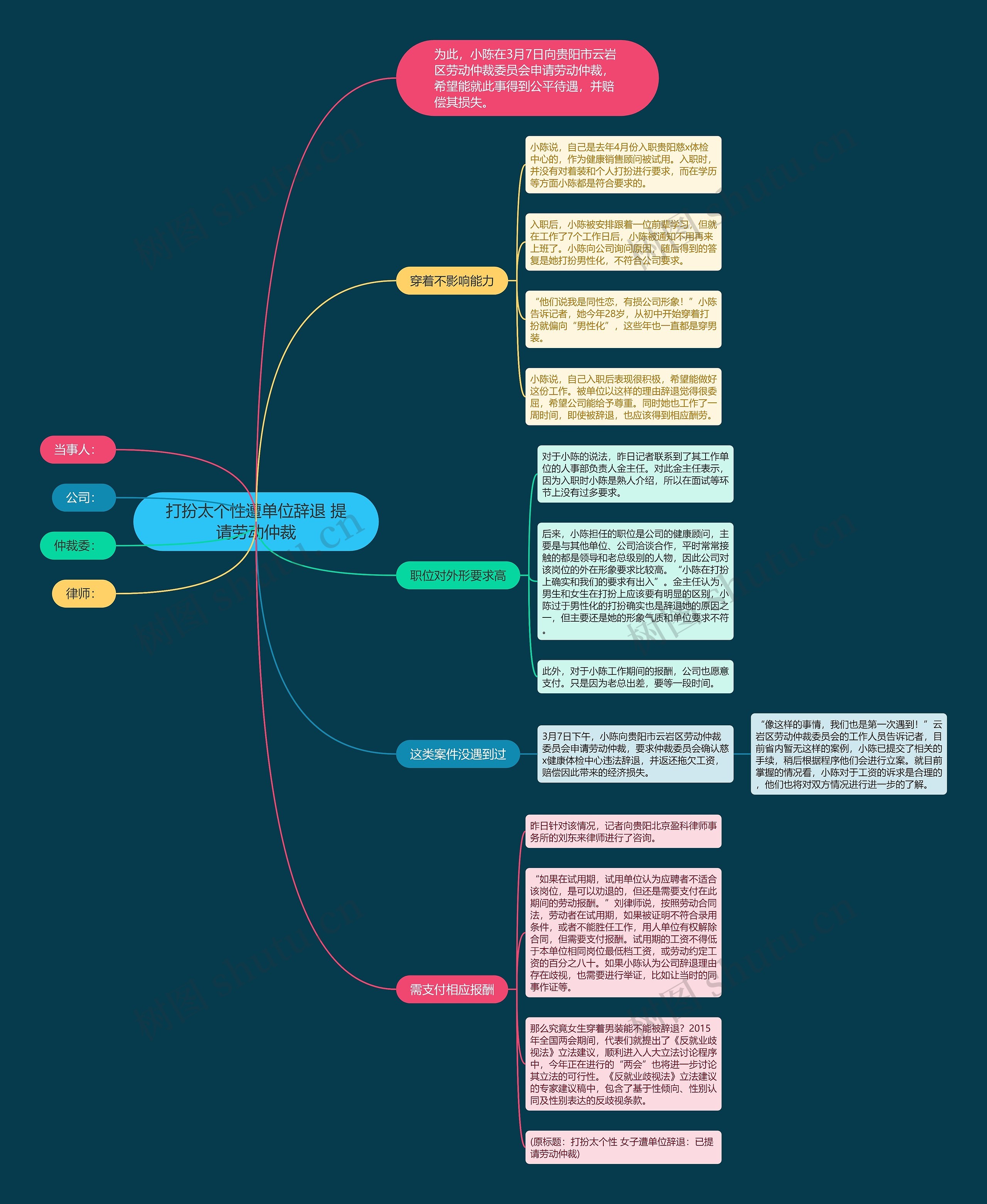 打扮太个性遭单位辞退 提请劳动仲裁思维导图