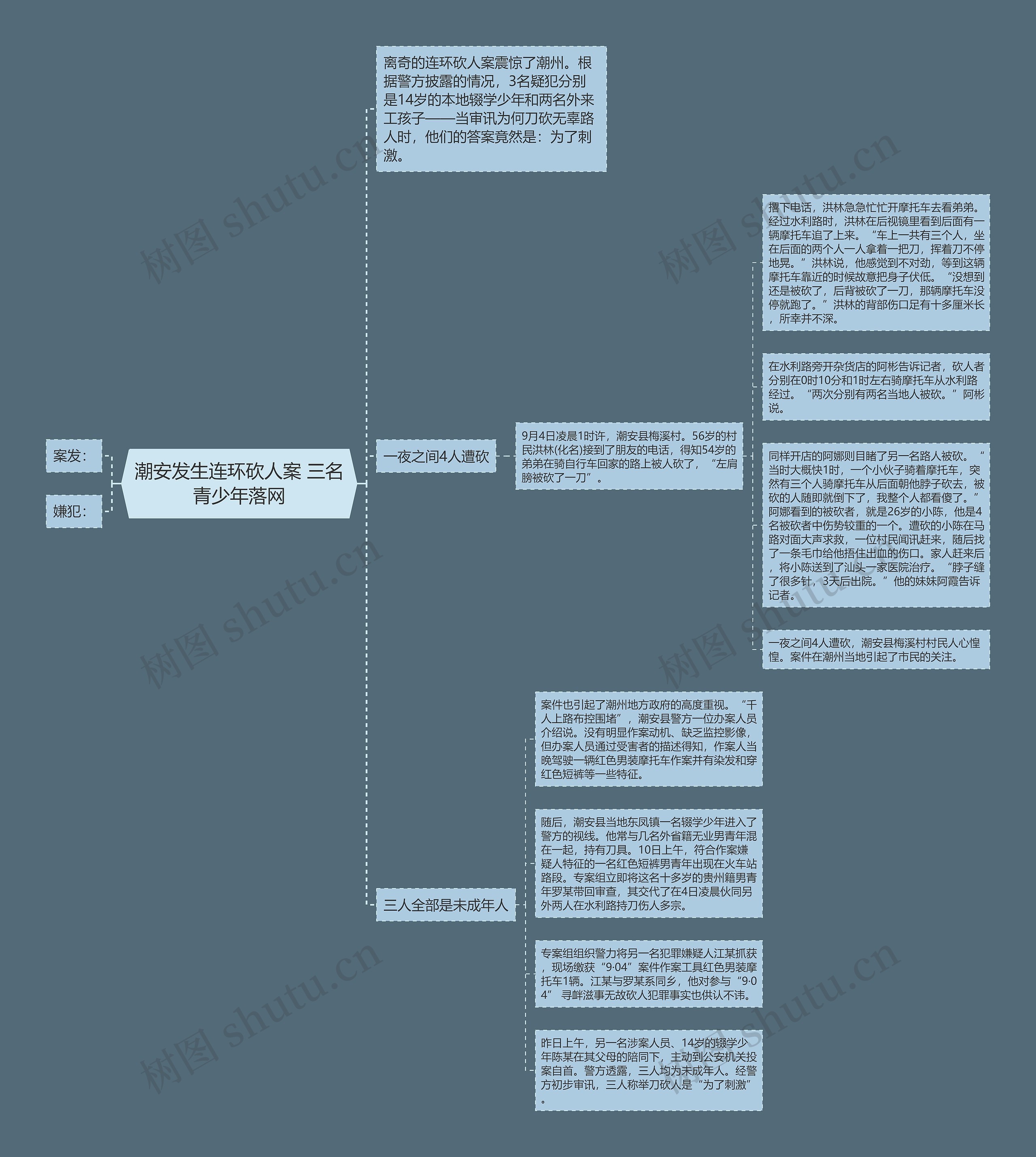 潮安发生连环砍人案 三名青少年落网思维导图