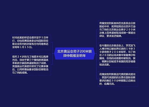 北京奥运会男子200米银牌仲裁推至明年