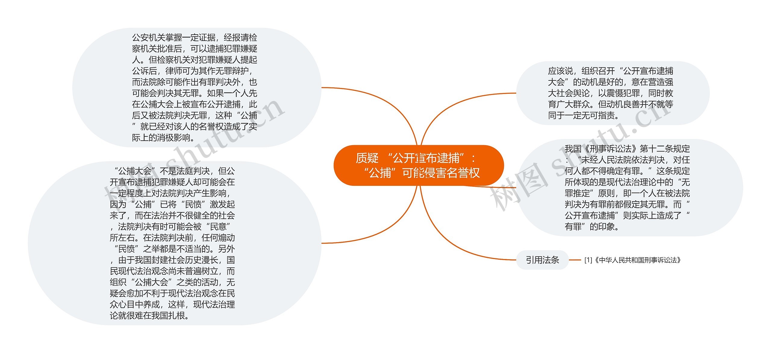 质疑 “公开宣布逮捕”：“公捕”可能侵害名誉权思维导图