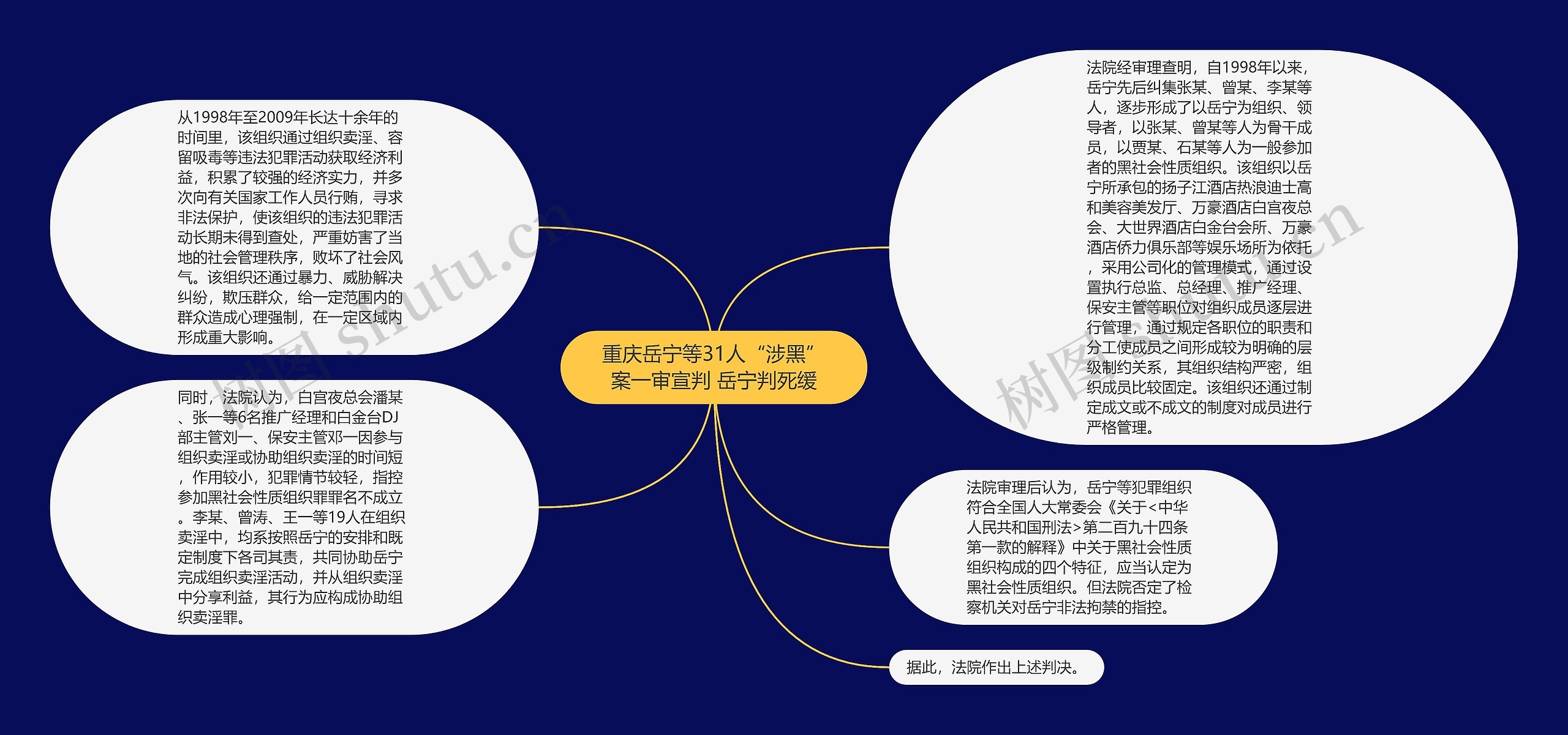 重庆岳宁等31人“涉黑”案一审宣判 岳宁判死缓思维导图