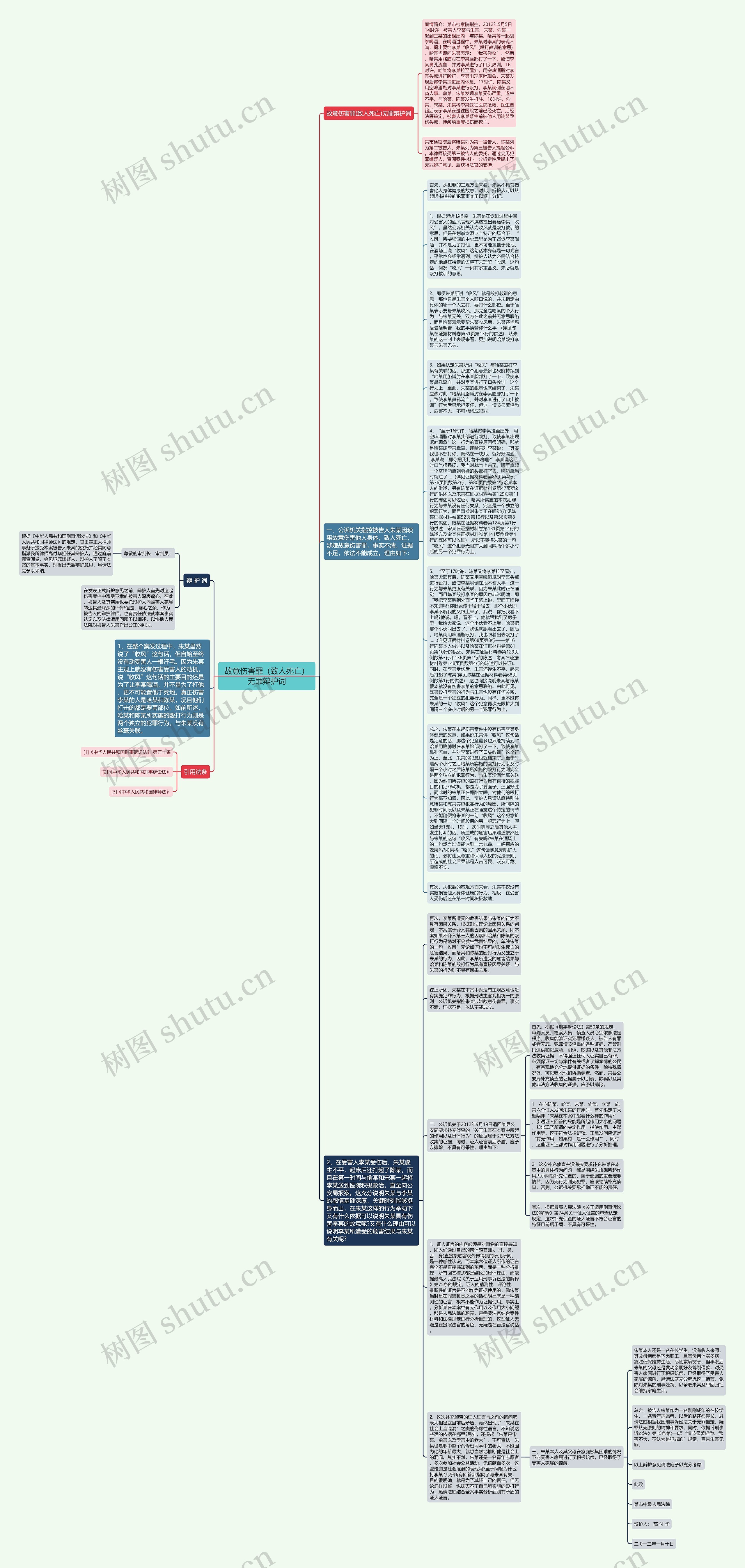 故意伤害罪（致人死亡）无罪辩护词思维导图