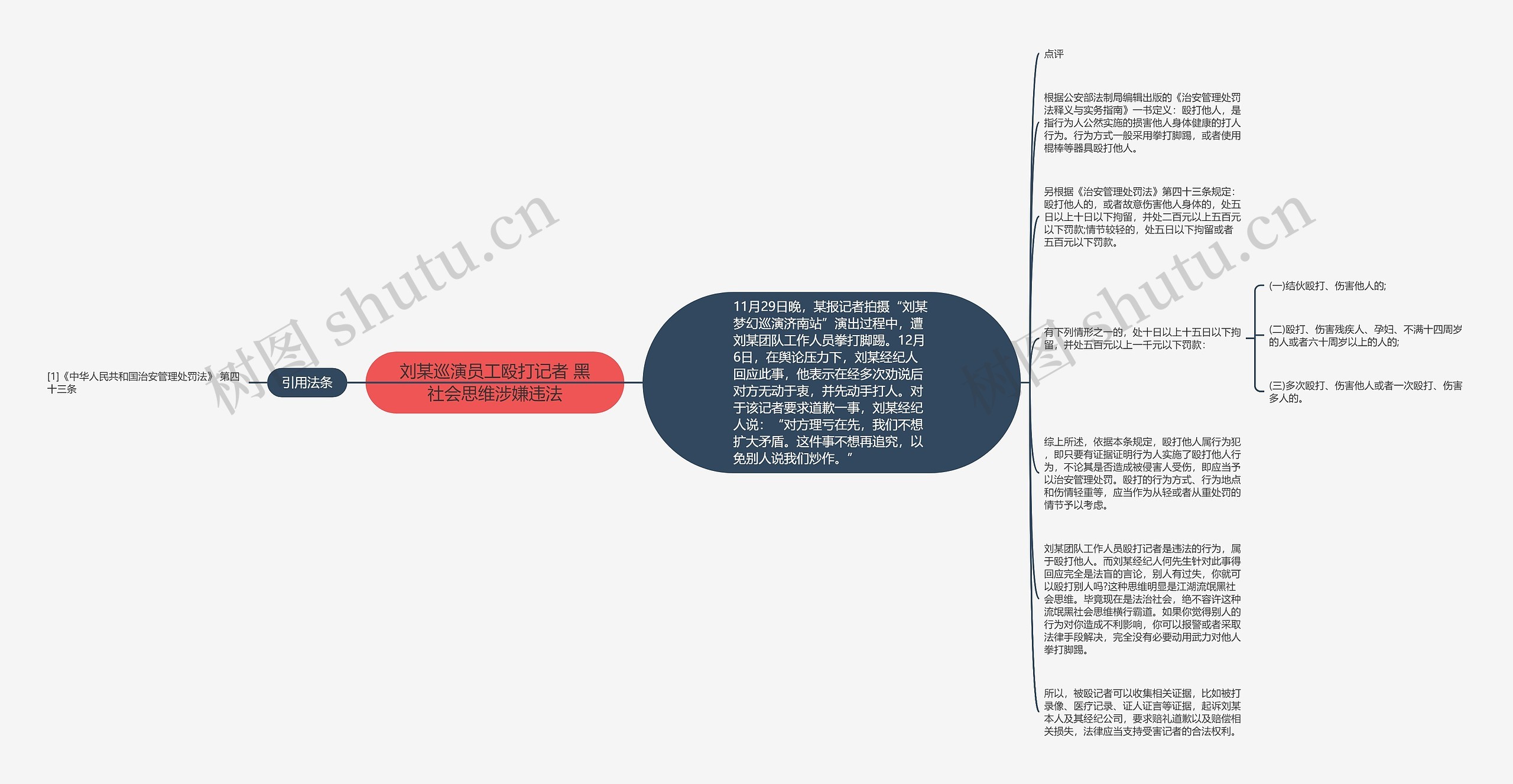 刘某巡演员工殴打记者 黑社会思维涉嫌违法思维导图