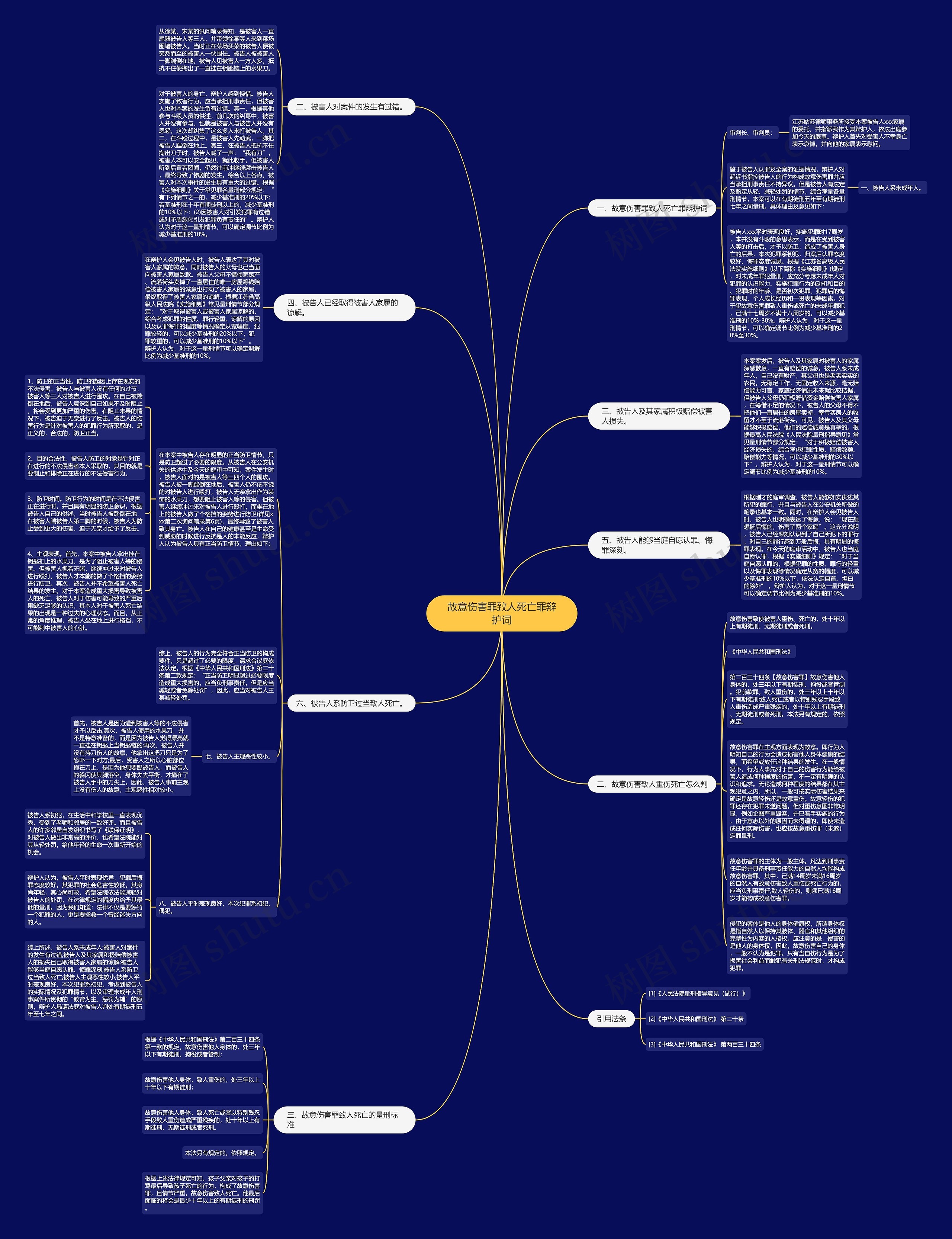 故意伤害罪致人死亡罪辩护词思维导图