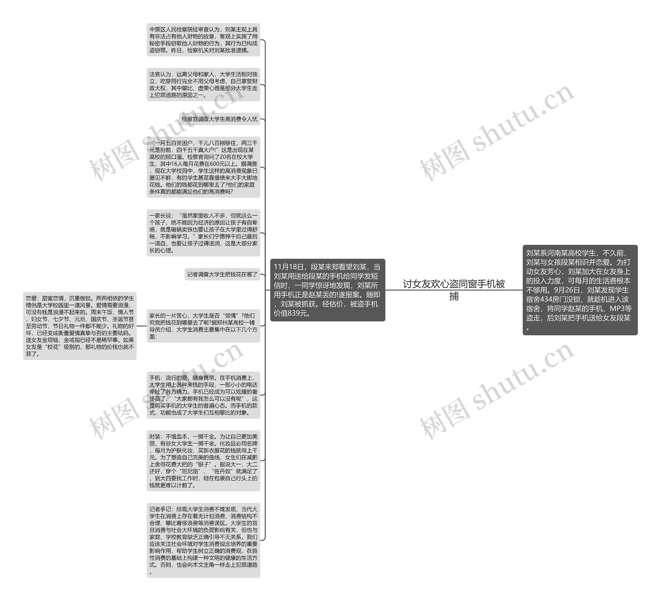 讨女友欢心盗同窗手机被捕思维导图