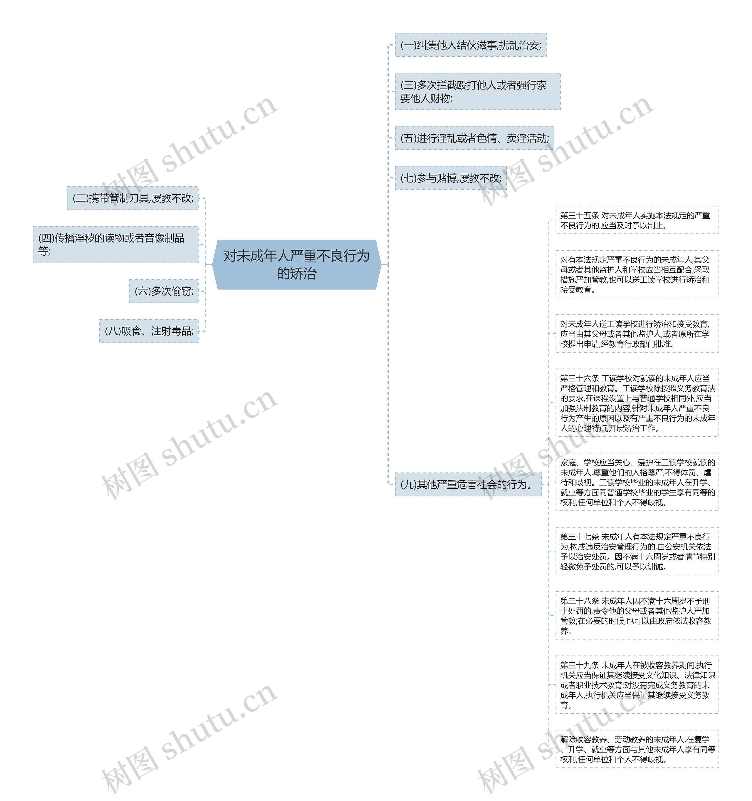 对未成年人严重不良行为的矫治思维导图