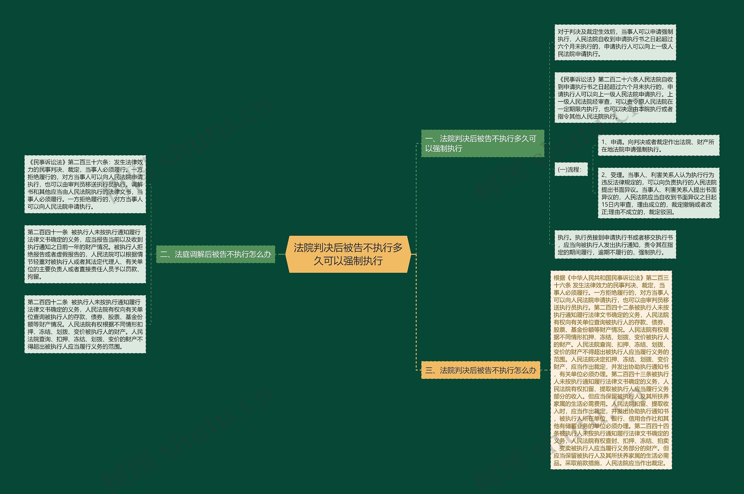 法院判决后被告不执行多久可以强制执行思维导图