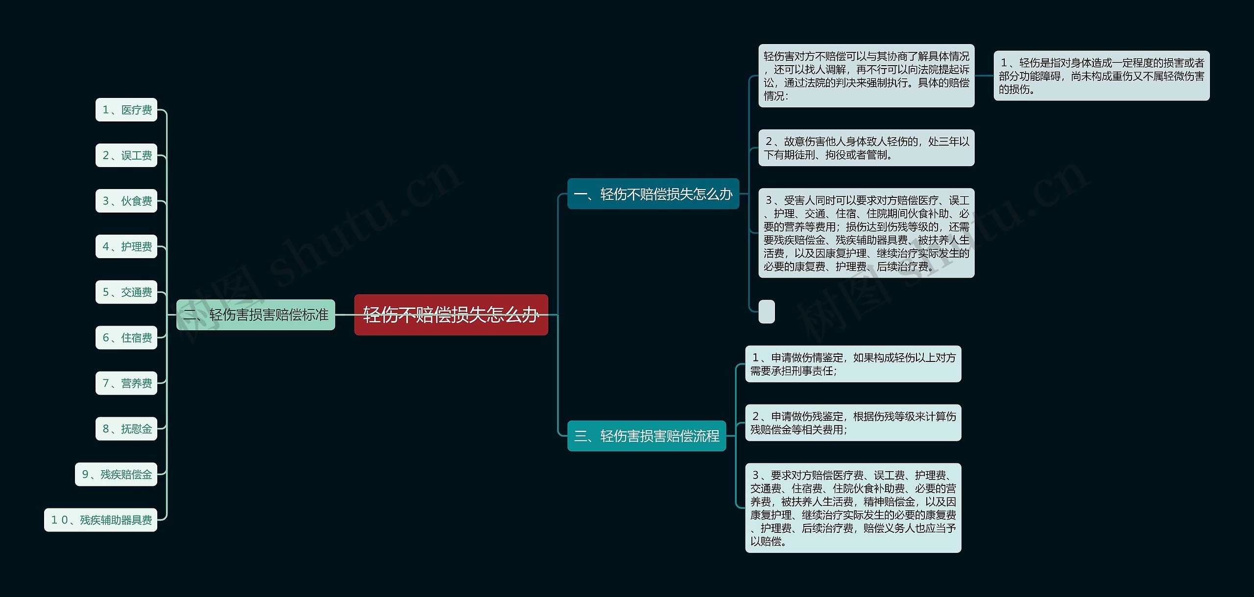 轻伤不赔偿损失怎么办思维导图