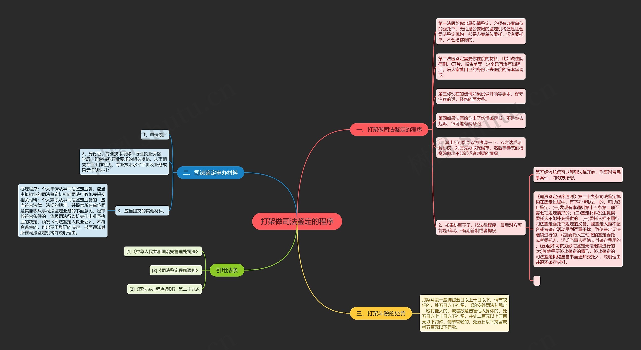 打架做司法鉴定的程序思维导图高清图 打架做司法鉴定的程序思维导图