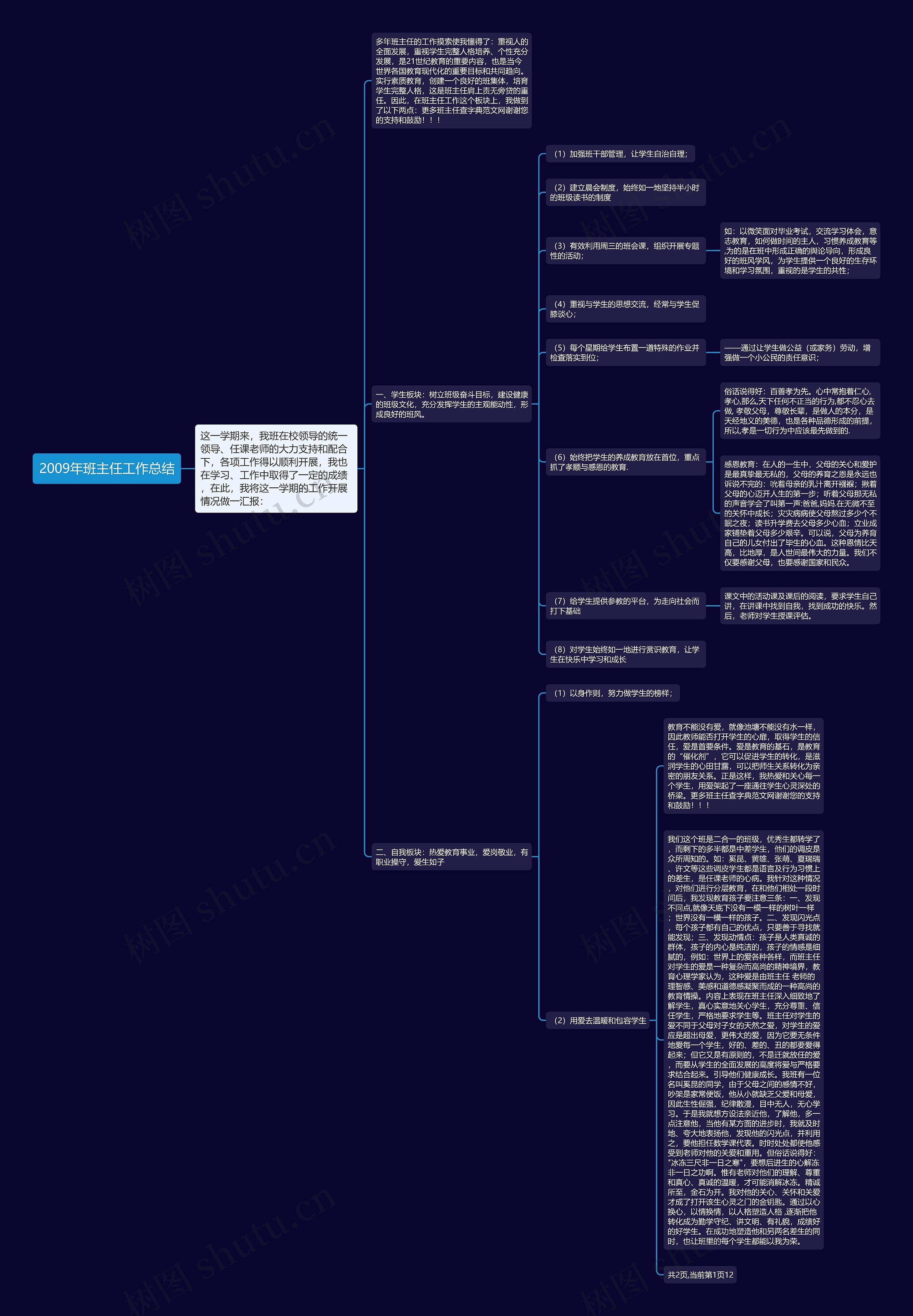 2009年班主任工作总结思维导图