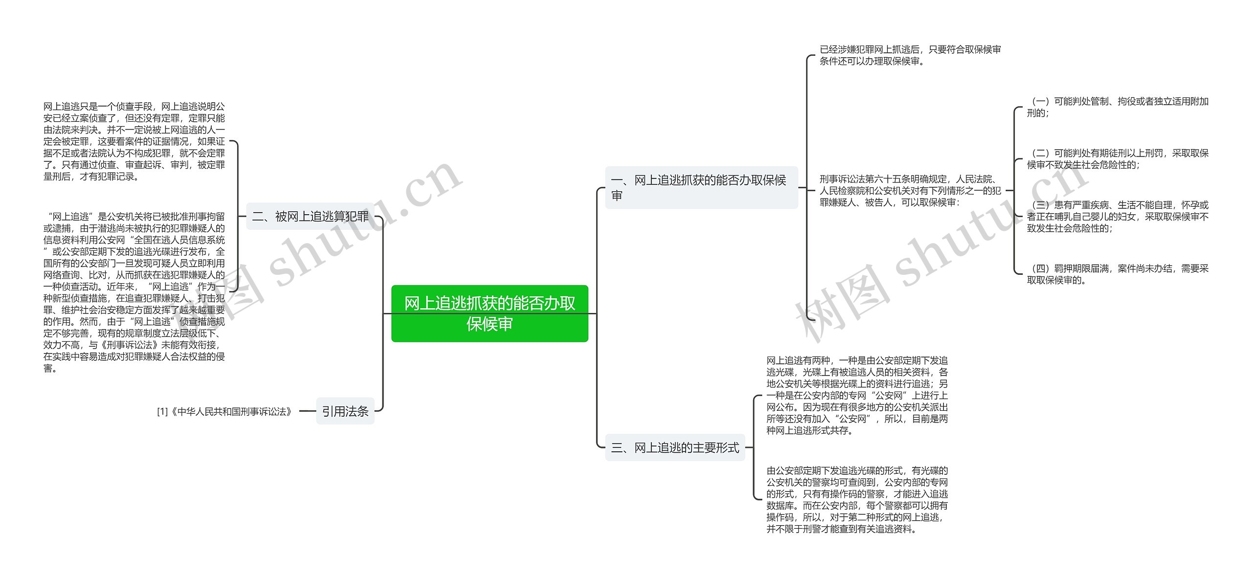 网上追逃抓获的能否办取保候审思维导图