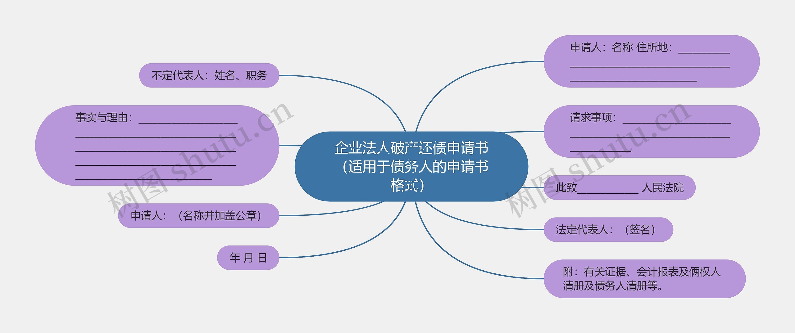 企业法人破产还债申请书（适用于债务人的申请书格式）思维导图