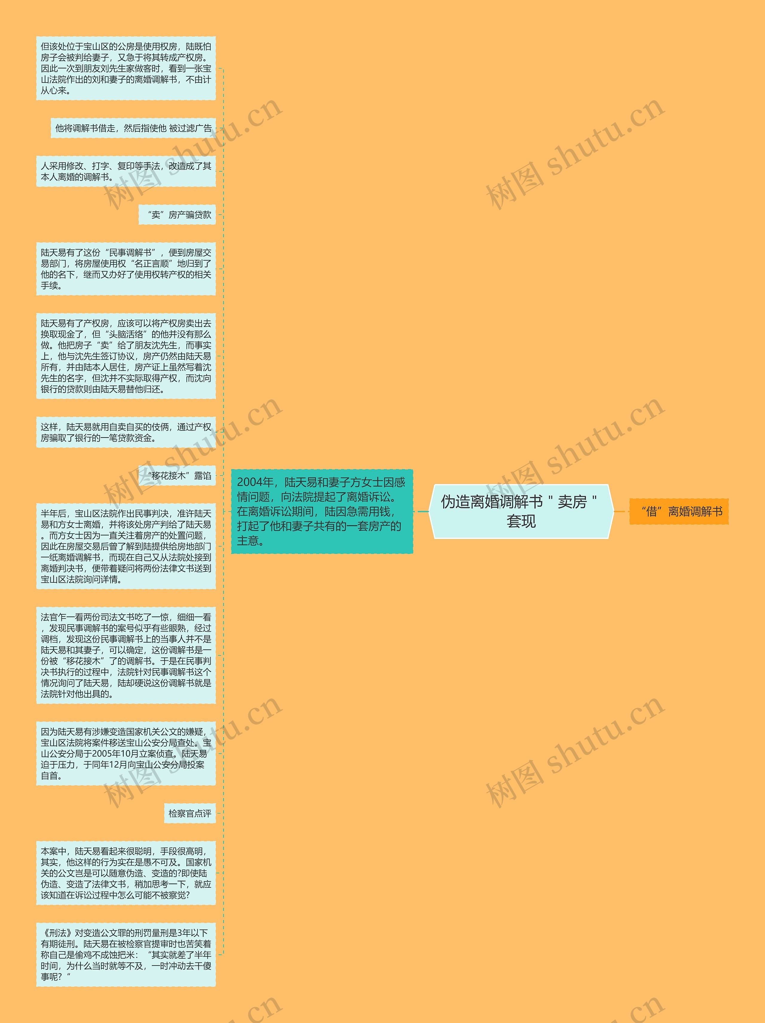 伪造离婚调解书＂卖房＂套现思维导图