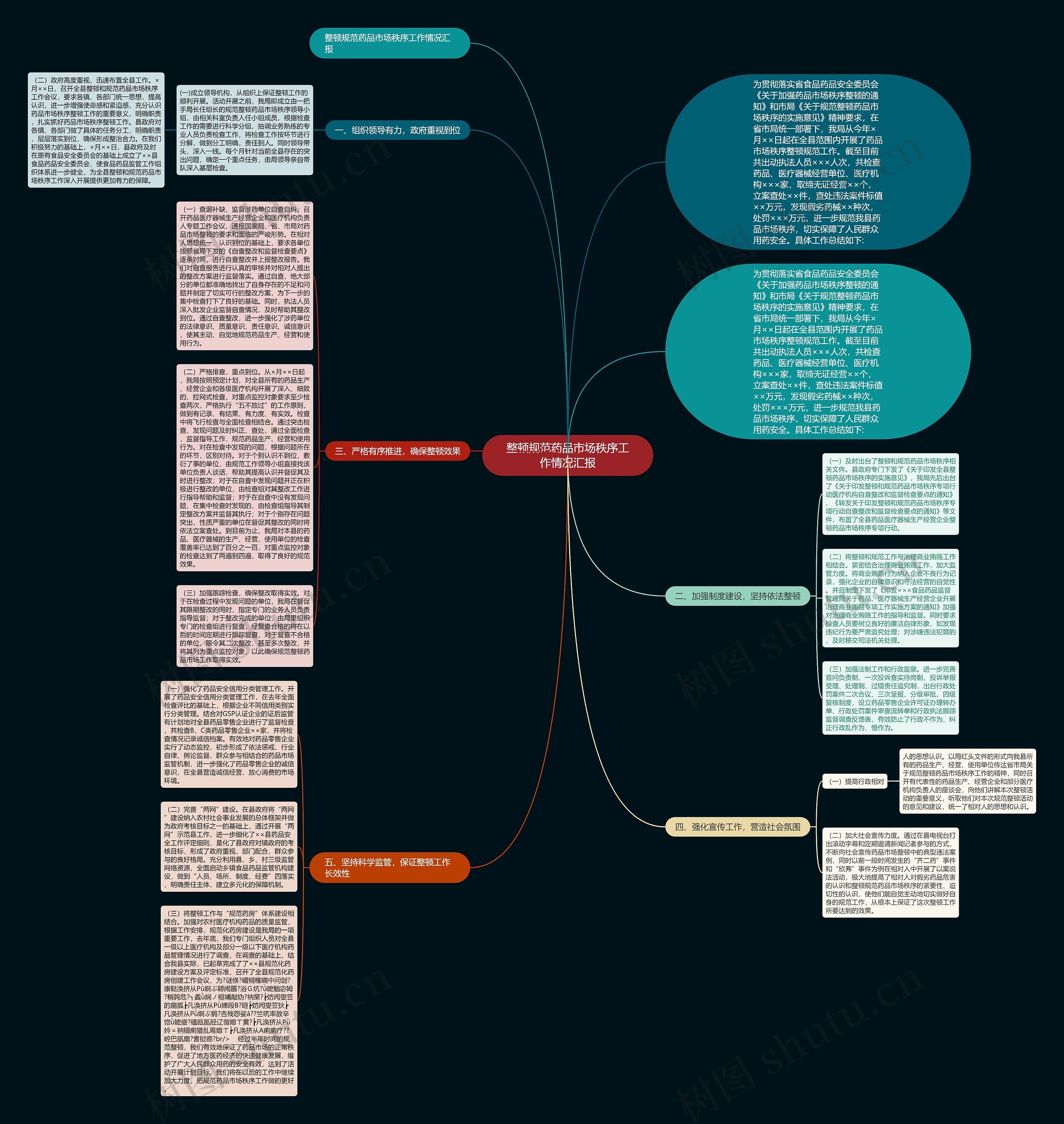整顿规范药品市场秩序工作情况汇报思维导图