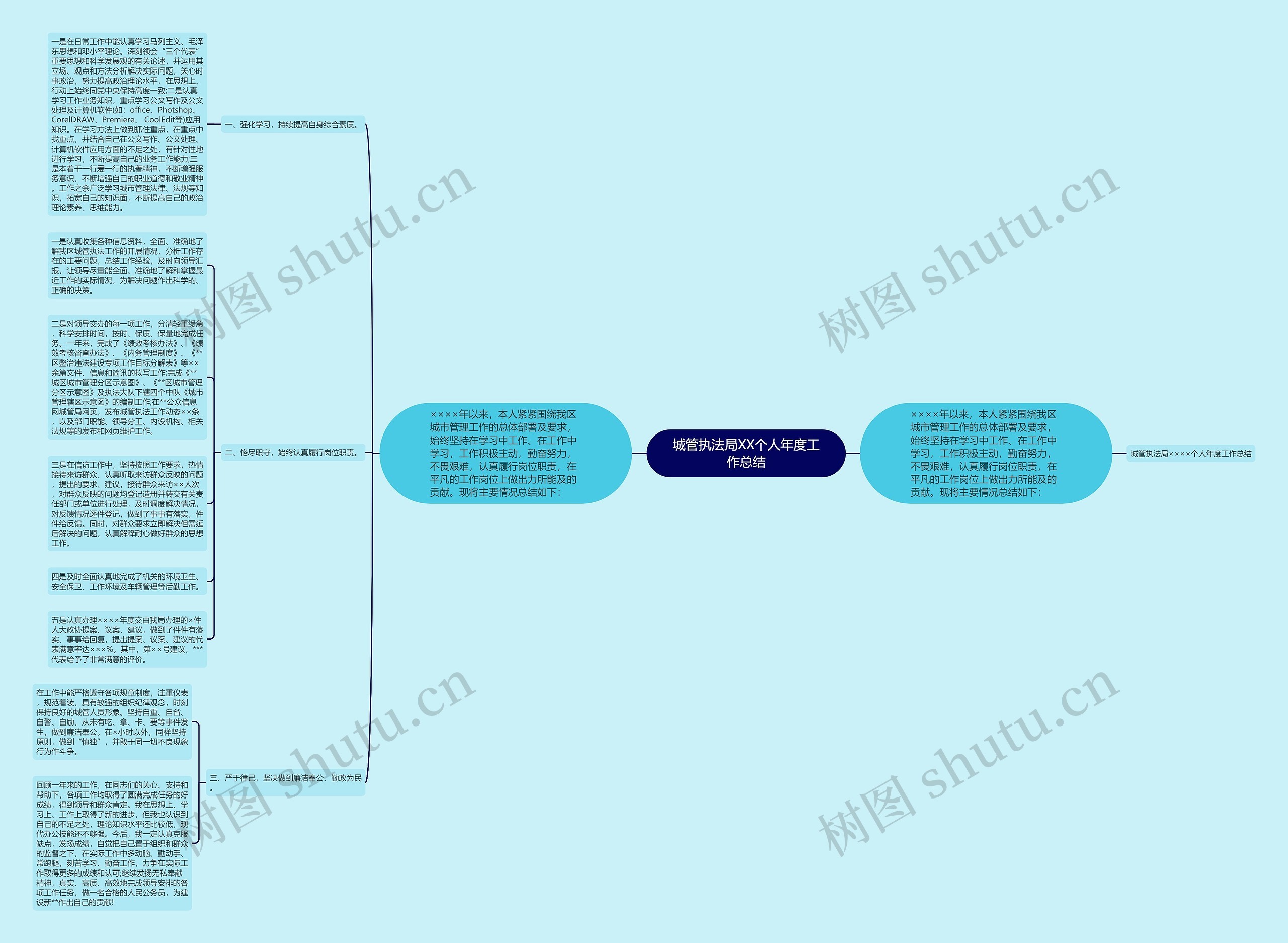 城管执法局XX个人年度工作总结思维导图