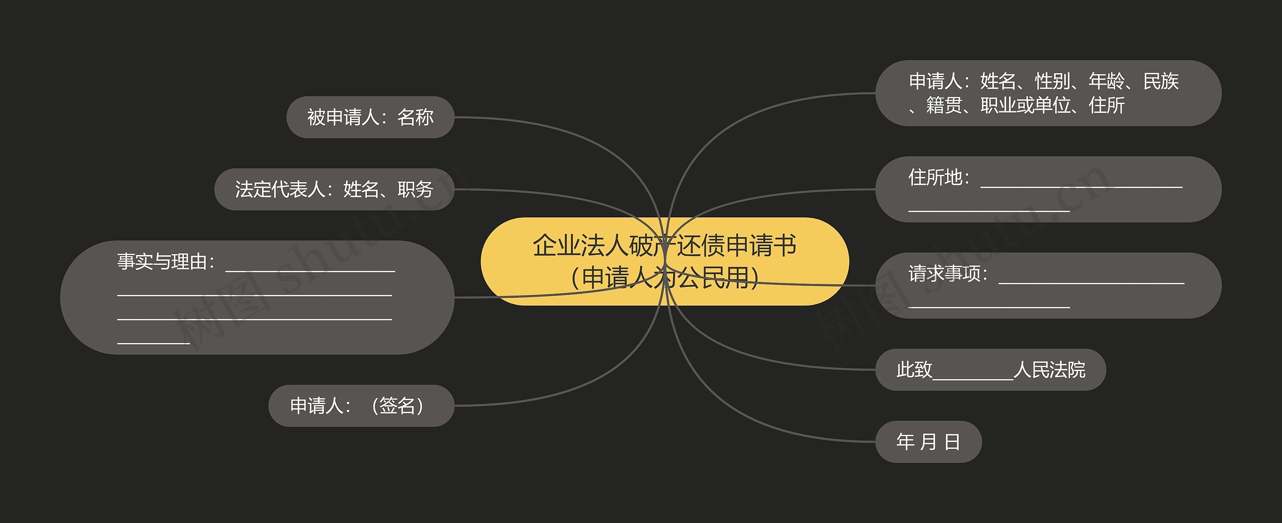 企业法人破产还债申请书（申请人为公民用）思维导图