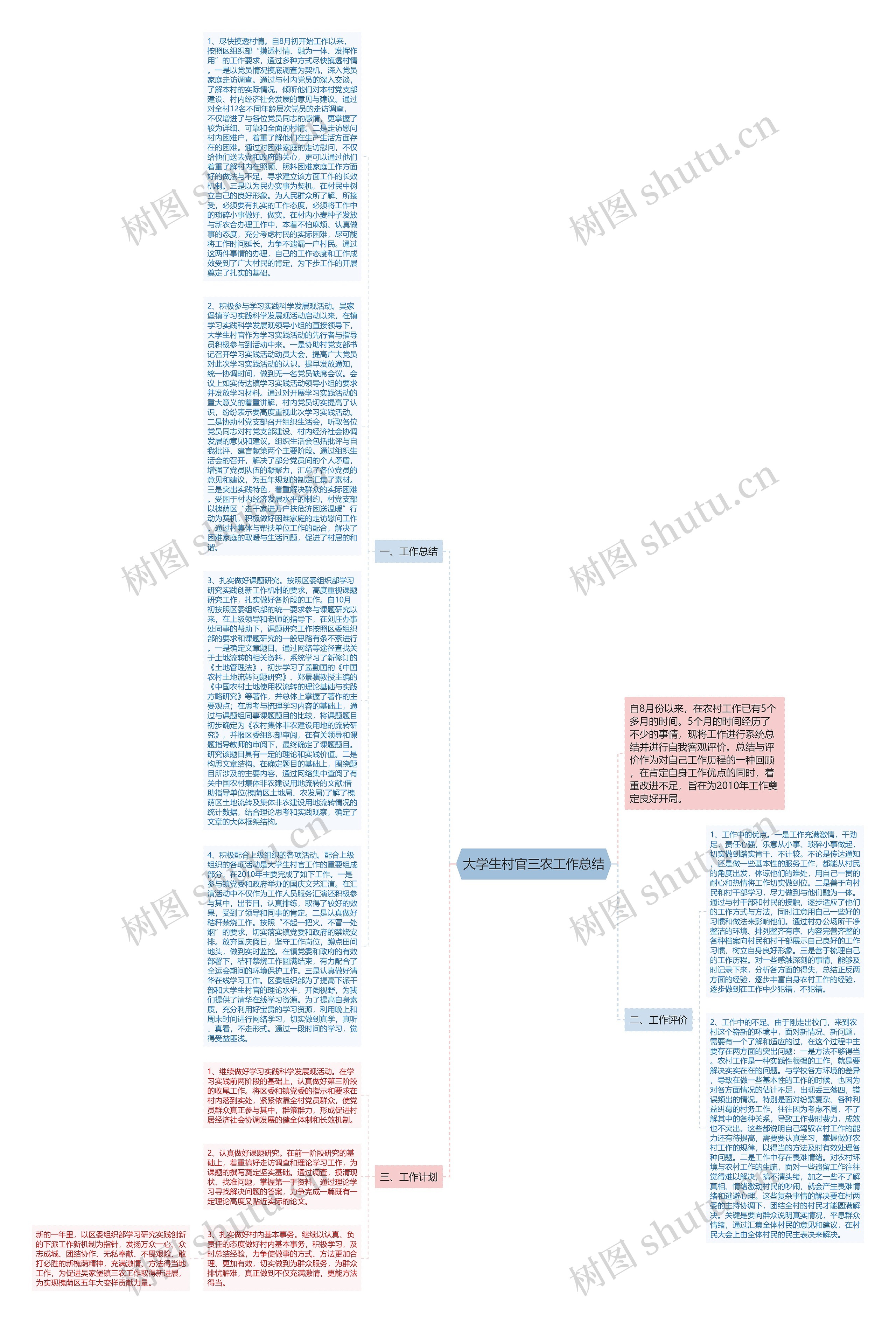 大学生村官三农工作总结思维导图
