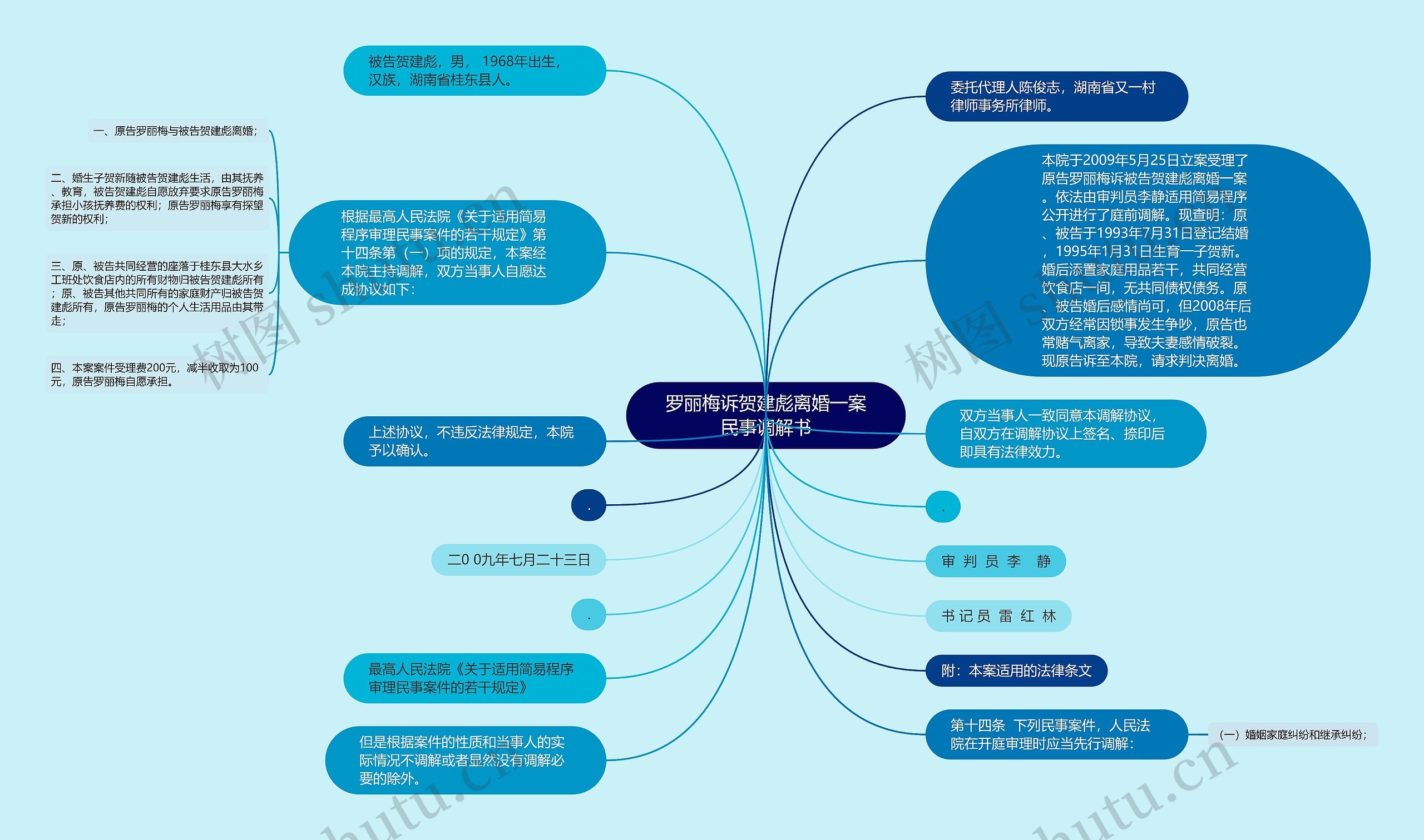 罗丽梅诉贺建彪离婚一案民事调解书思维导图