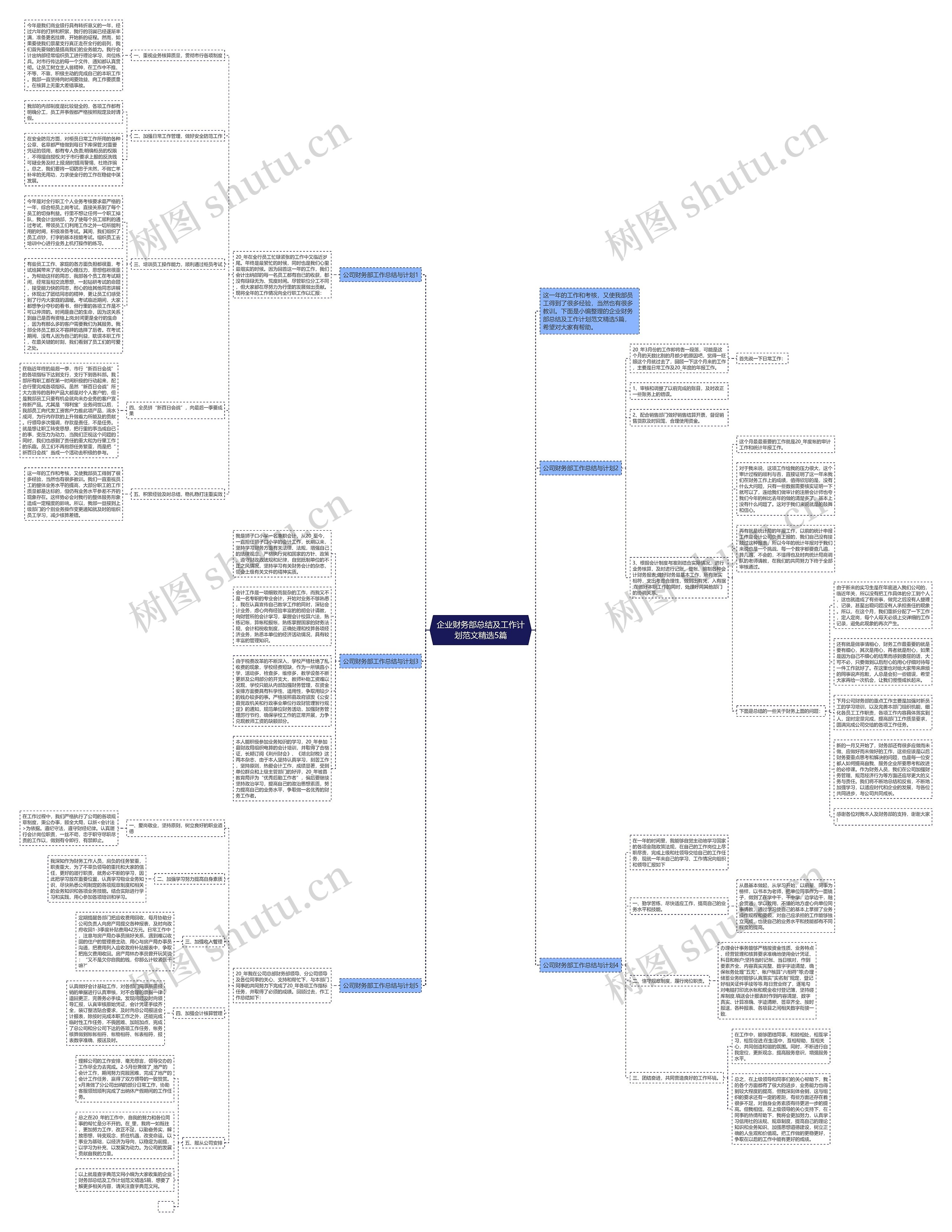企业财务部总结及工作计划范文精选5篇思维导图
