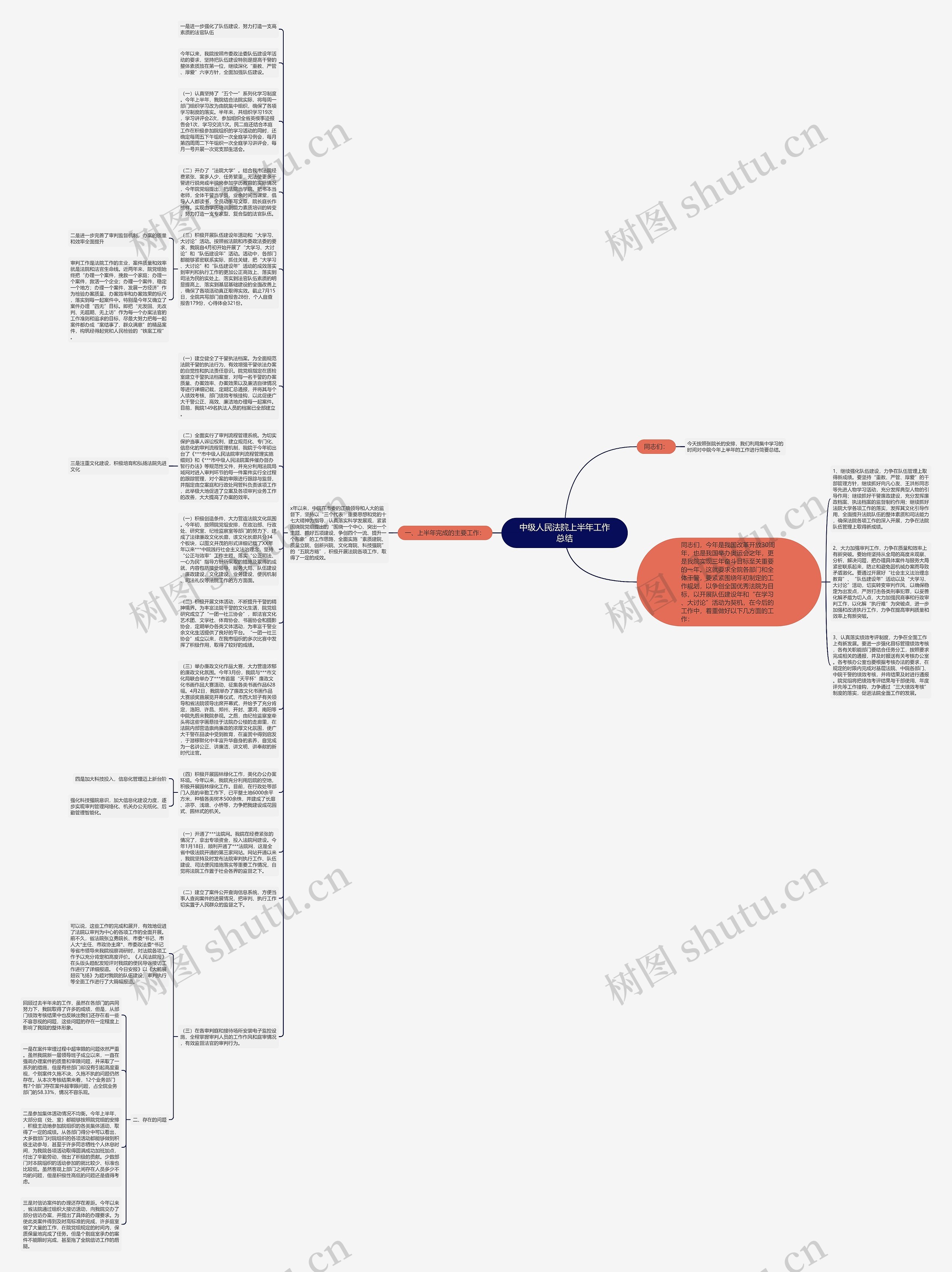 中级人民法院上半年工作总结思维导图
