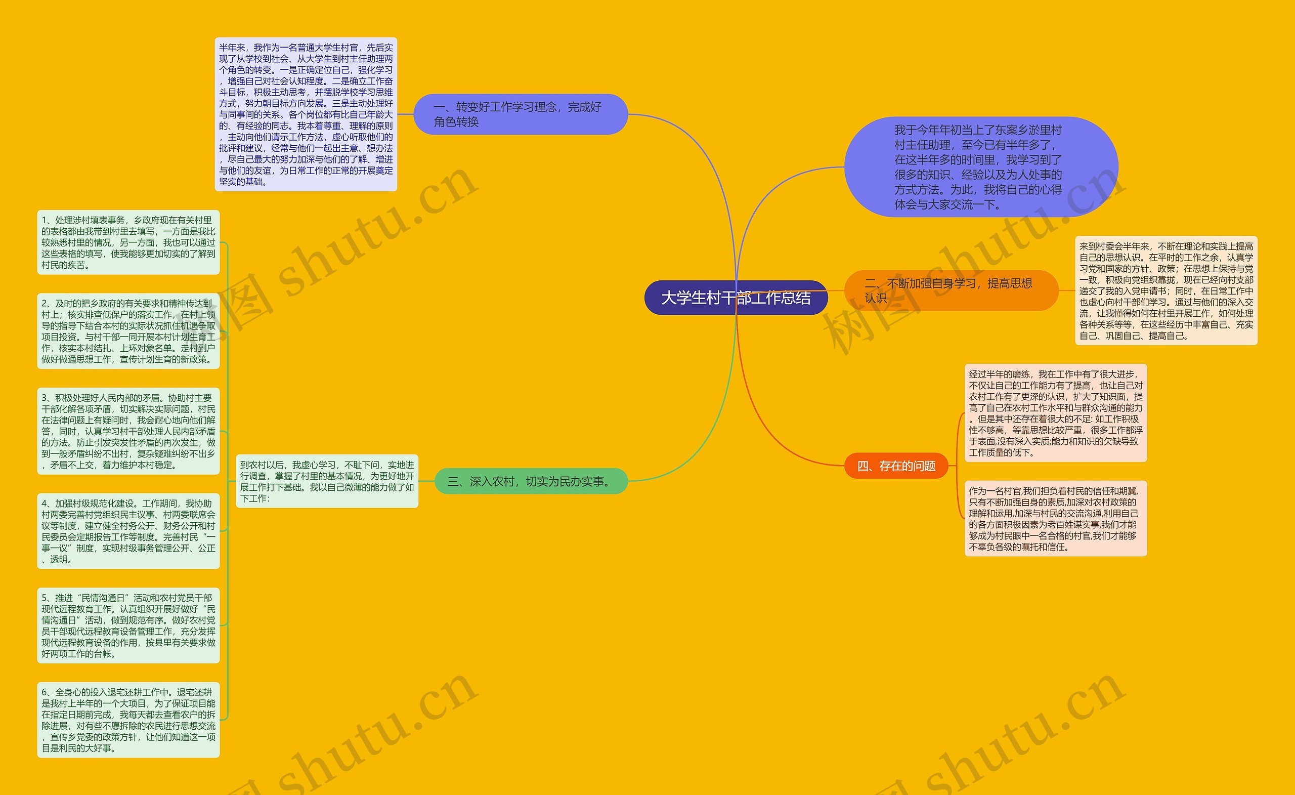大学生村干部工作总结思维导图