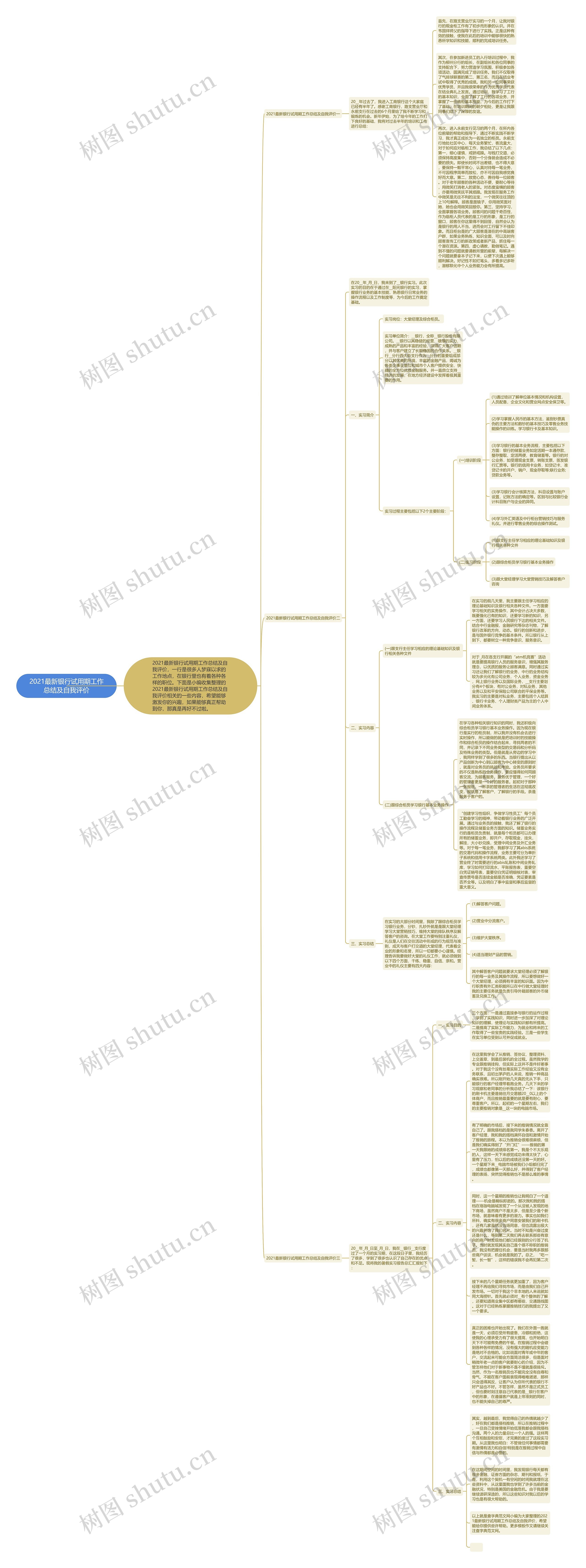 2021最新银行试用期工作总结及自我评价思维导图