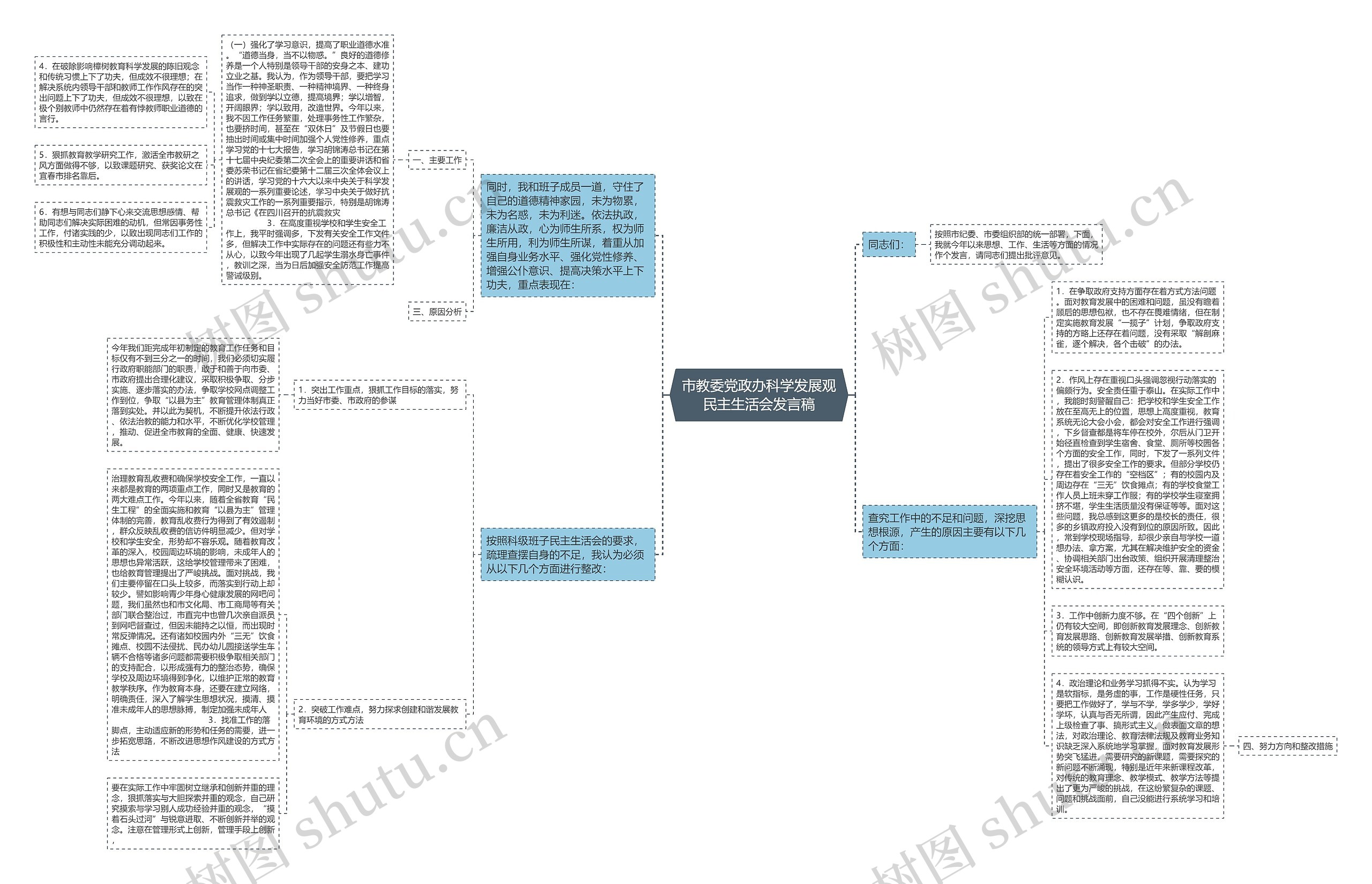 市教委党政办科学发展观民主生活会发言稿思维导图