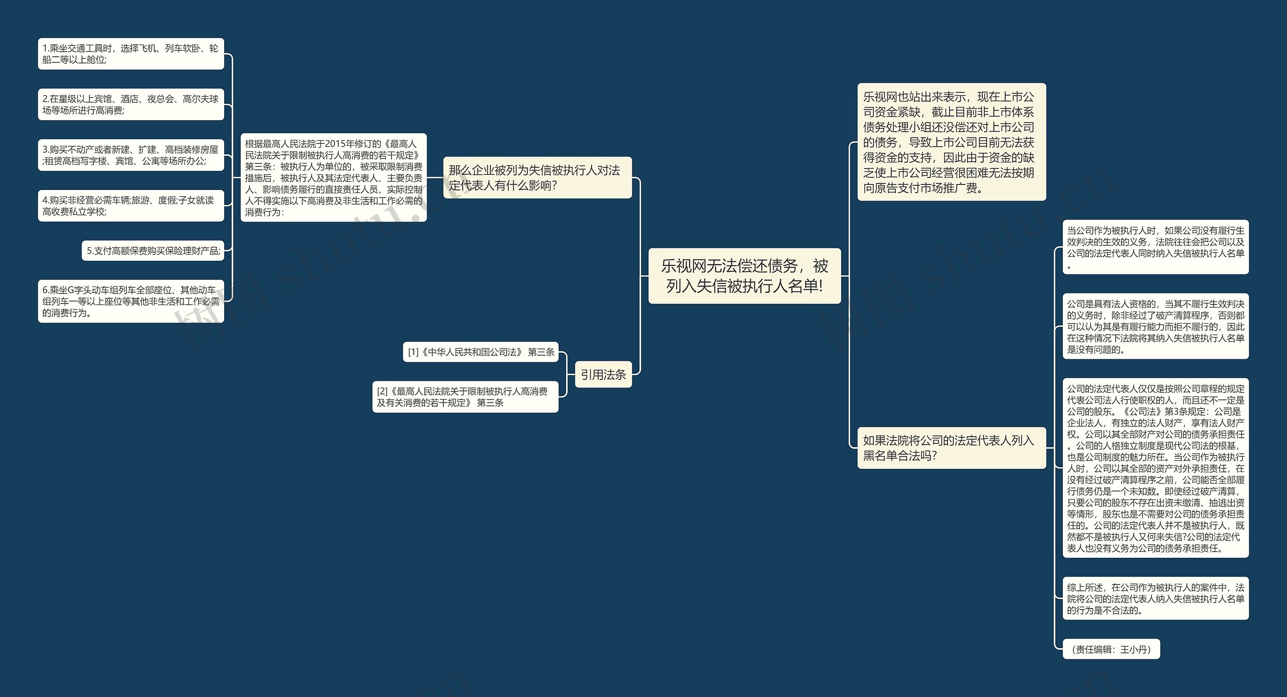 乐视网无法偿还债务，被列入失信被执行人名单!思维导图