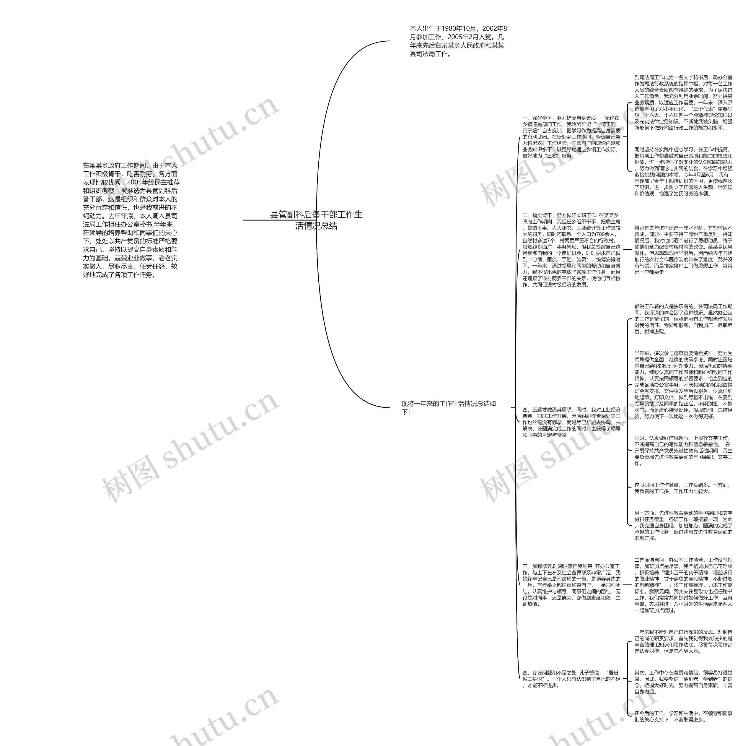 县管副科后备干部工作生活情况总结思维导图