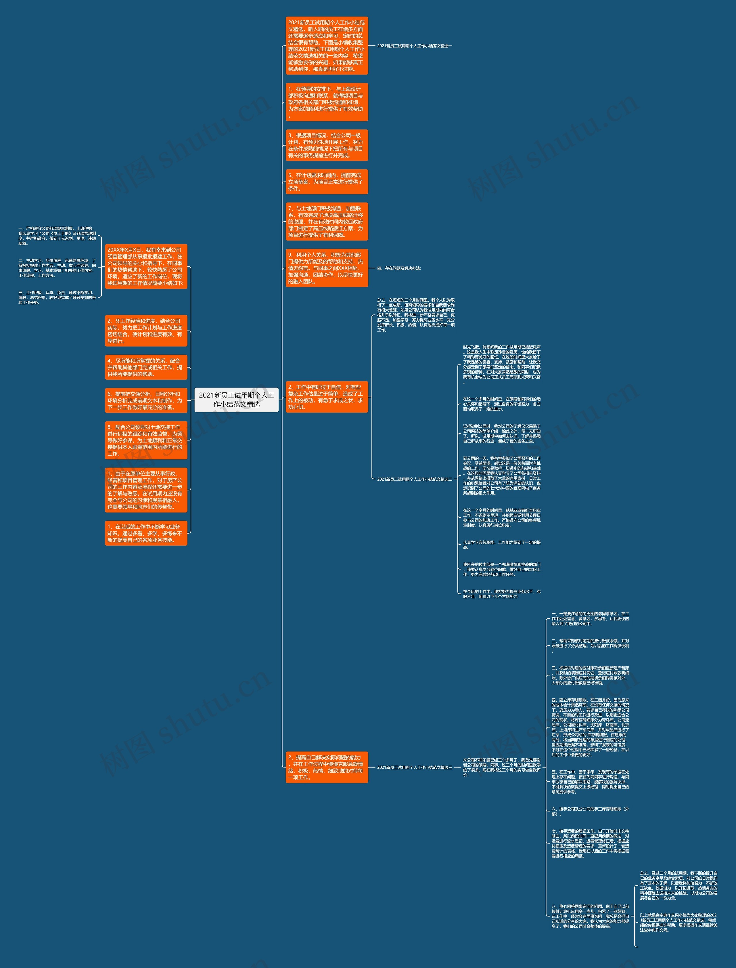 2021新员工试用期个人工作小结范文精选思维导图