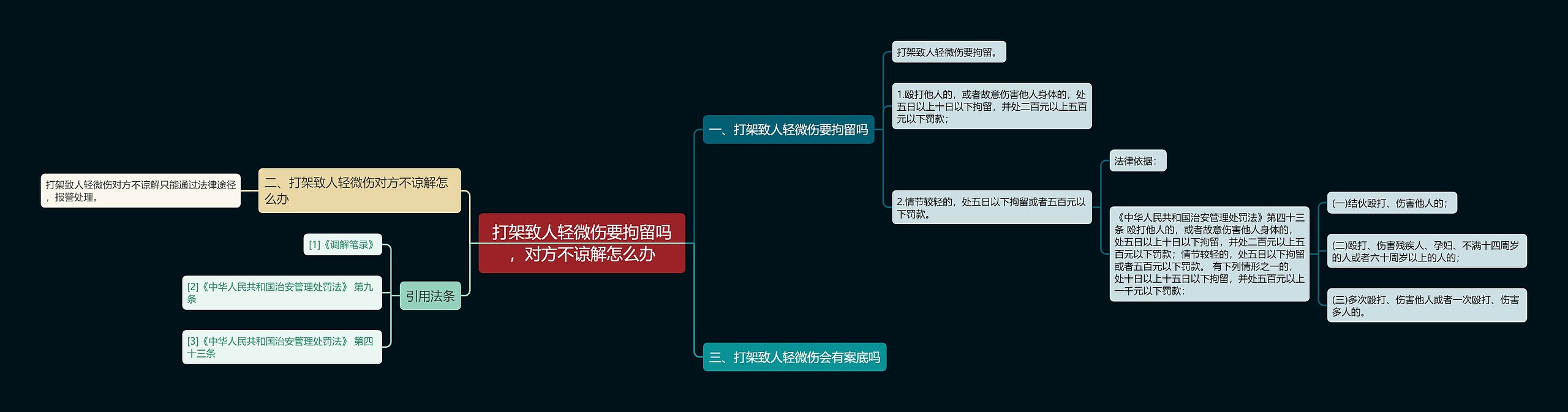 打架致人轻微伤要拘留吗，对方不谅解怎么办思维导图