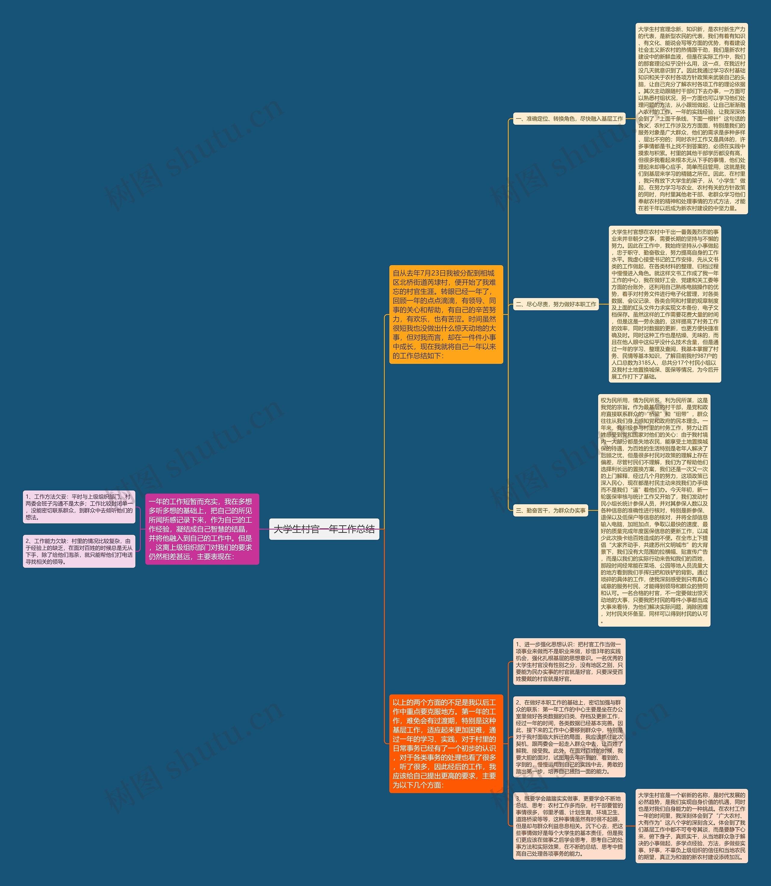 大学生村官一年工作总结思维导图
