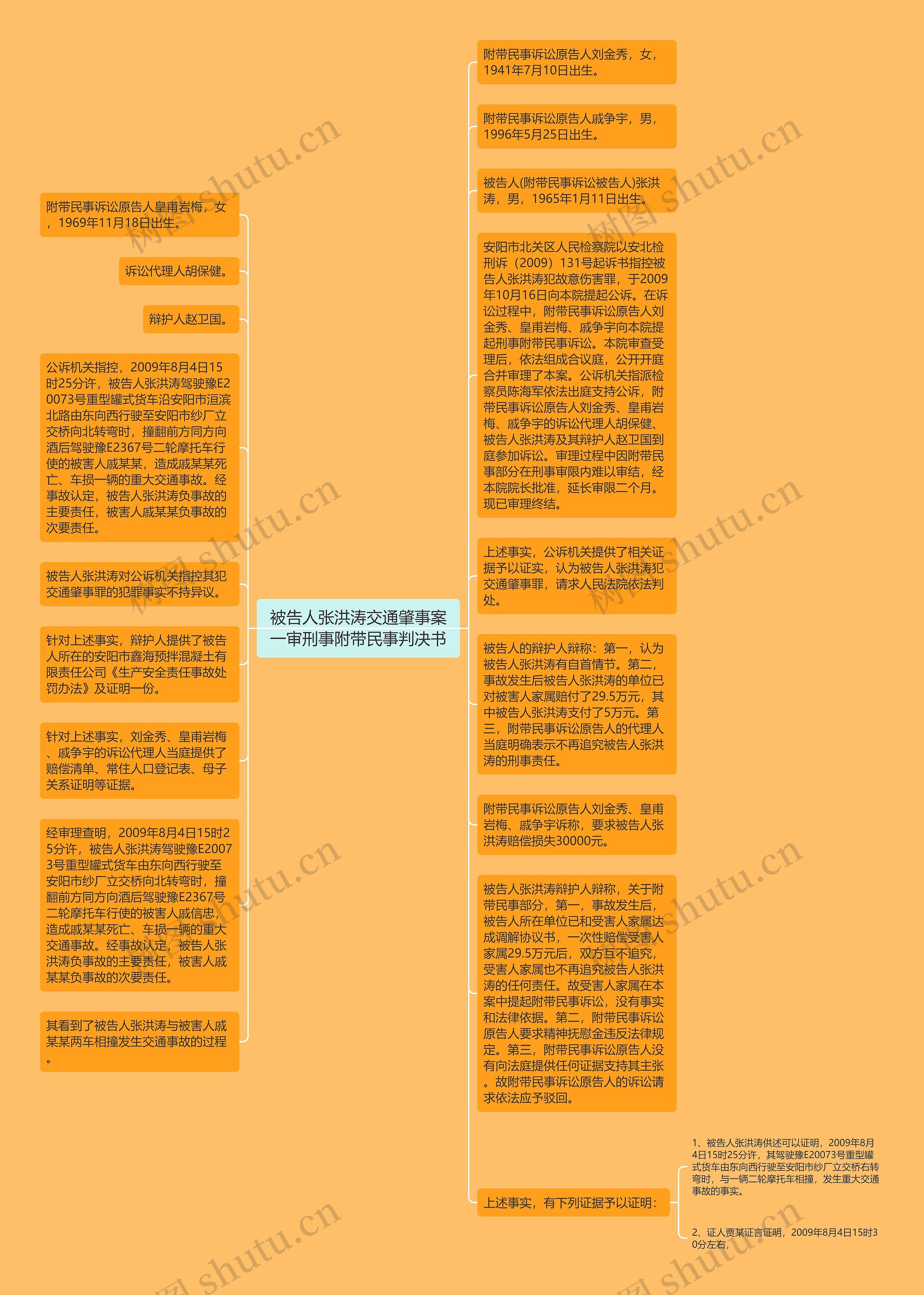 被告人张洪涛交通肇事案一审刑事附带民事判决书思维导图