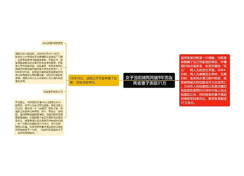 女子当街捅死同居9年男友 死者妻子索赔31万