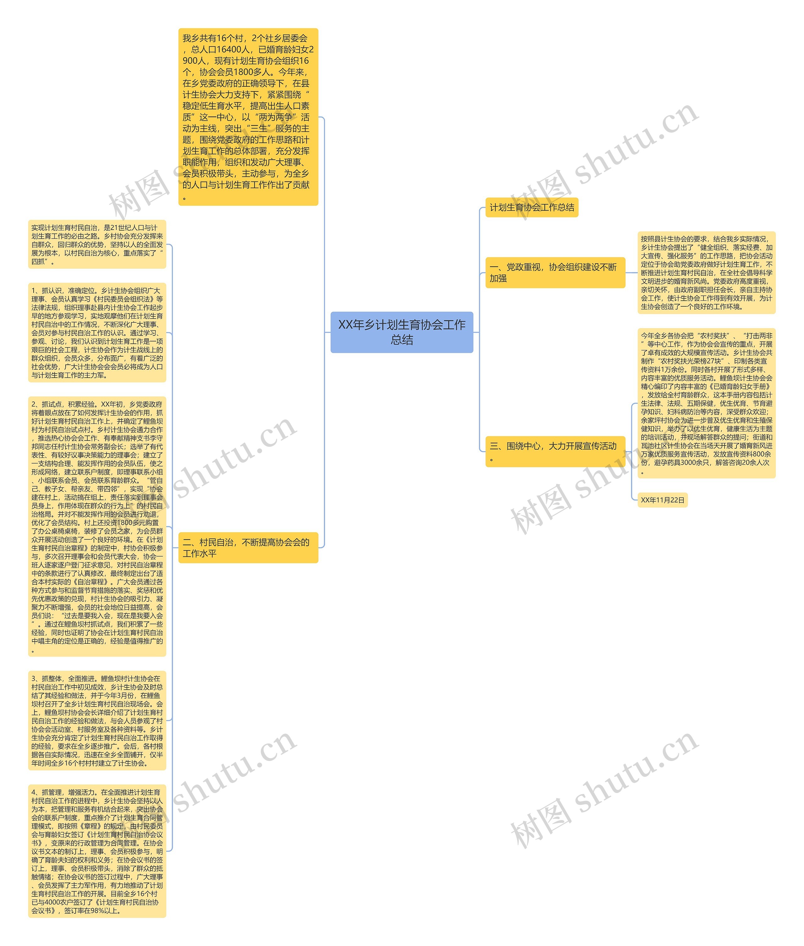 XX年乡计划生育协会工作总结思维导图