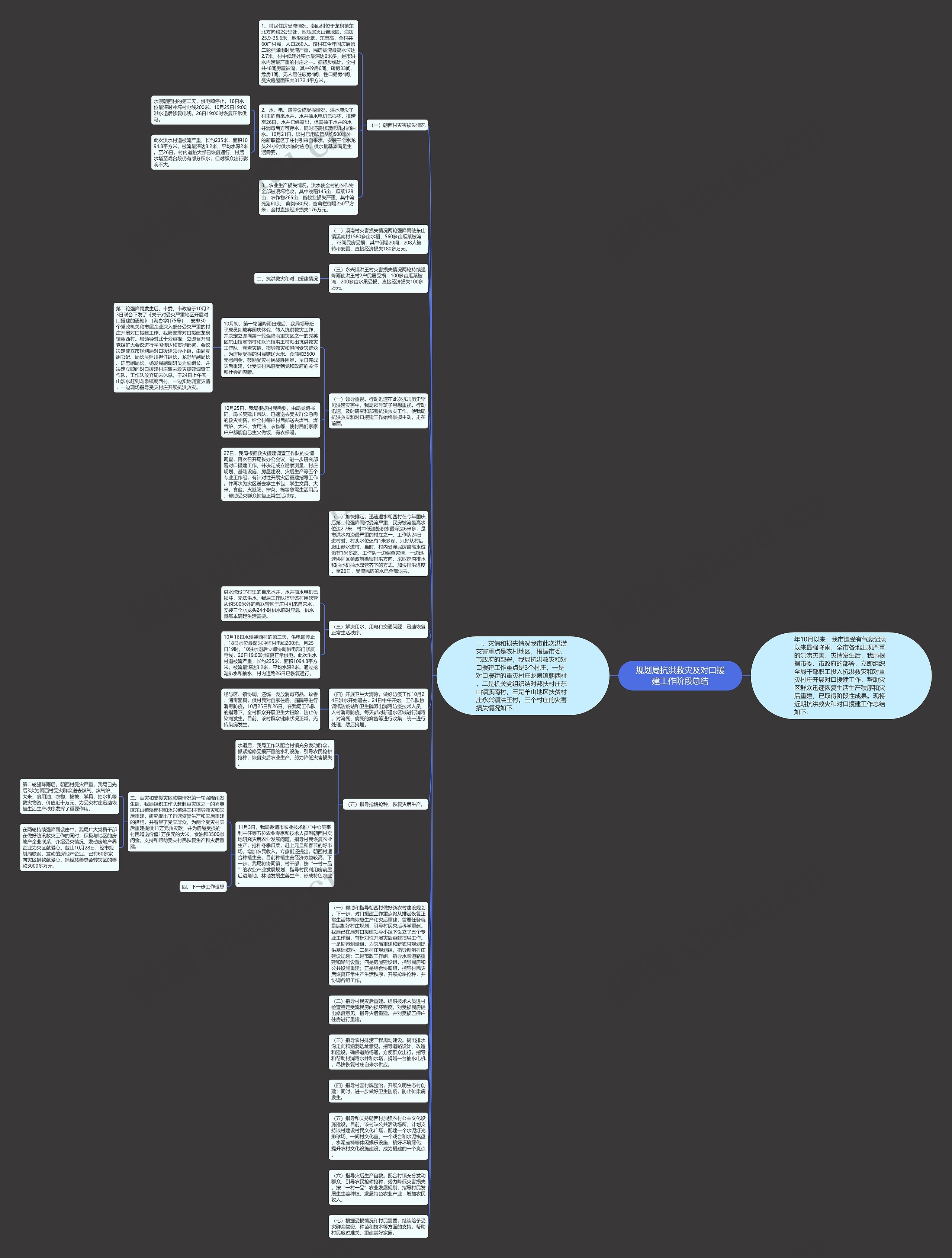 规划局抗洪救灾及对口援建工作阶段总结思维导图