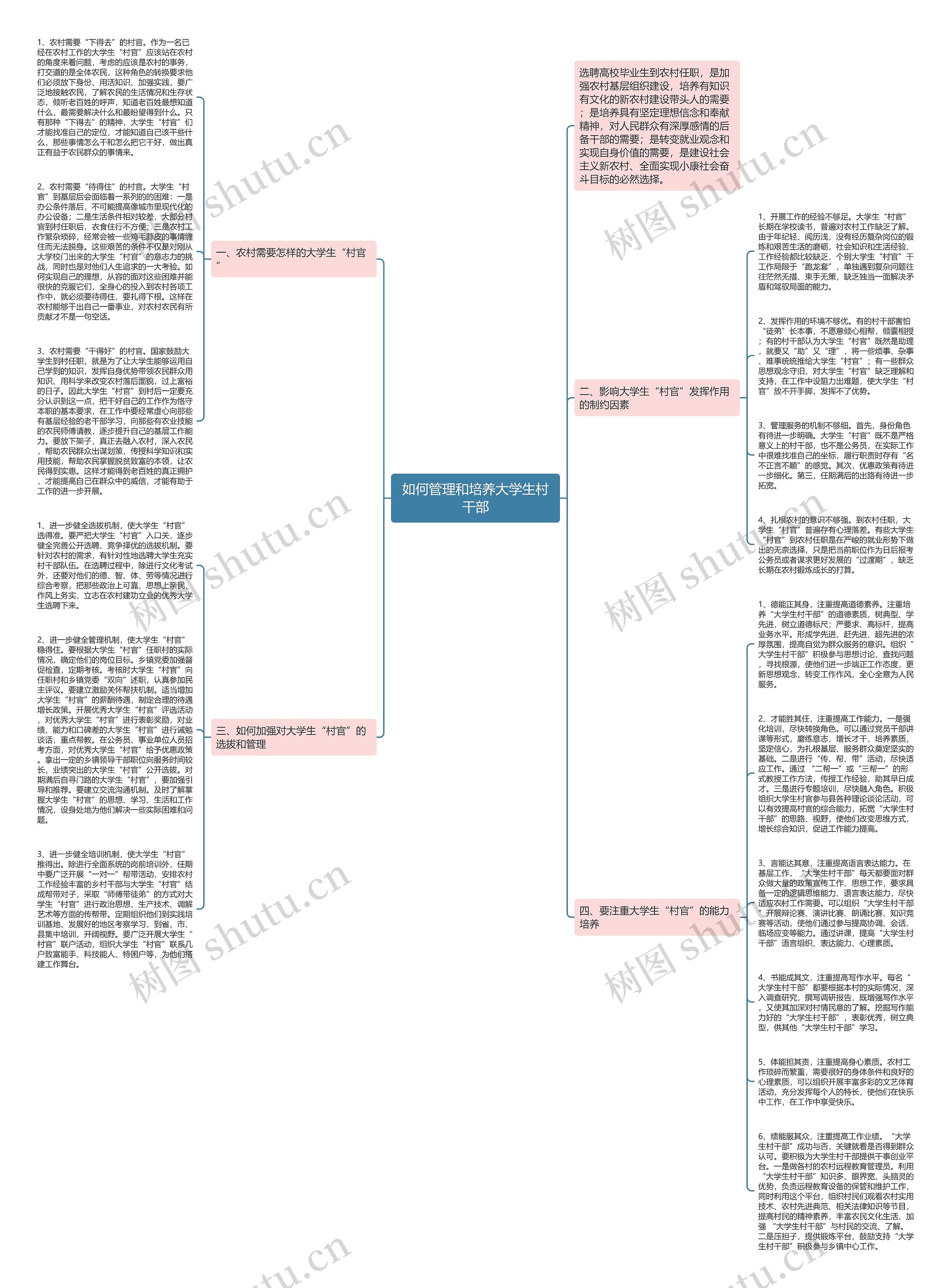 如何管理和培养大学生村干部思维导图