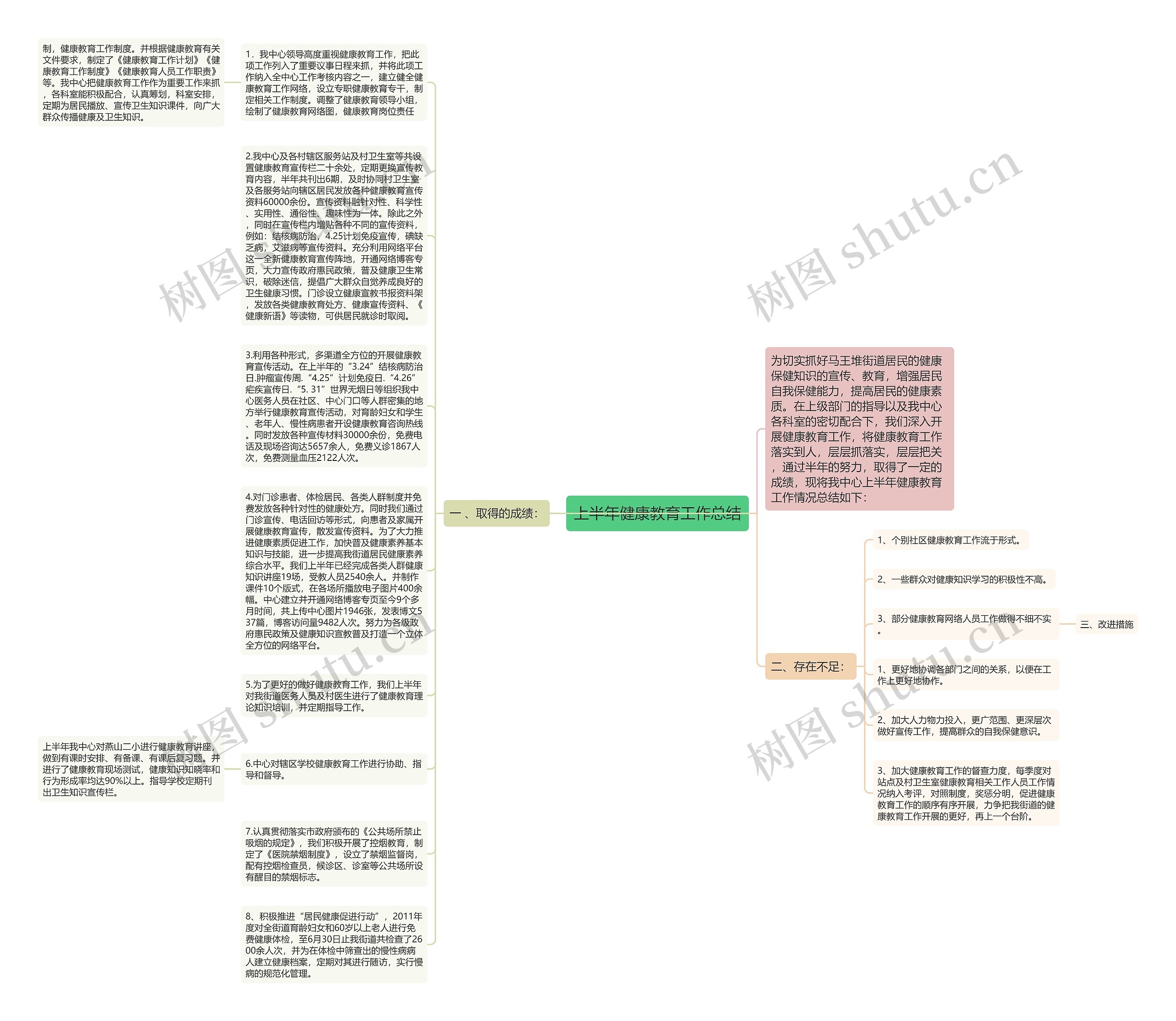 上半年健康教育工作总结思维导图