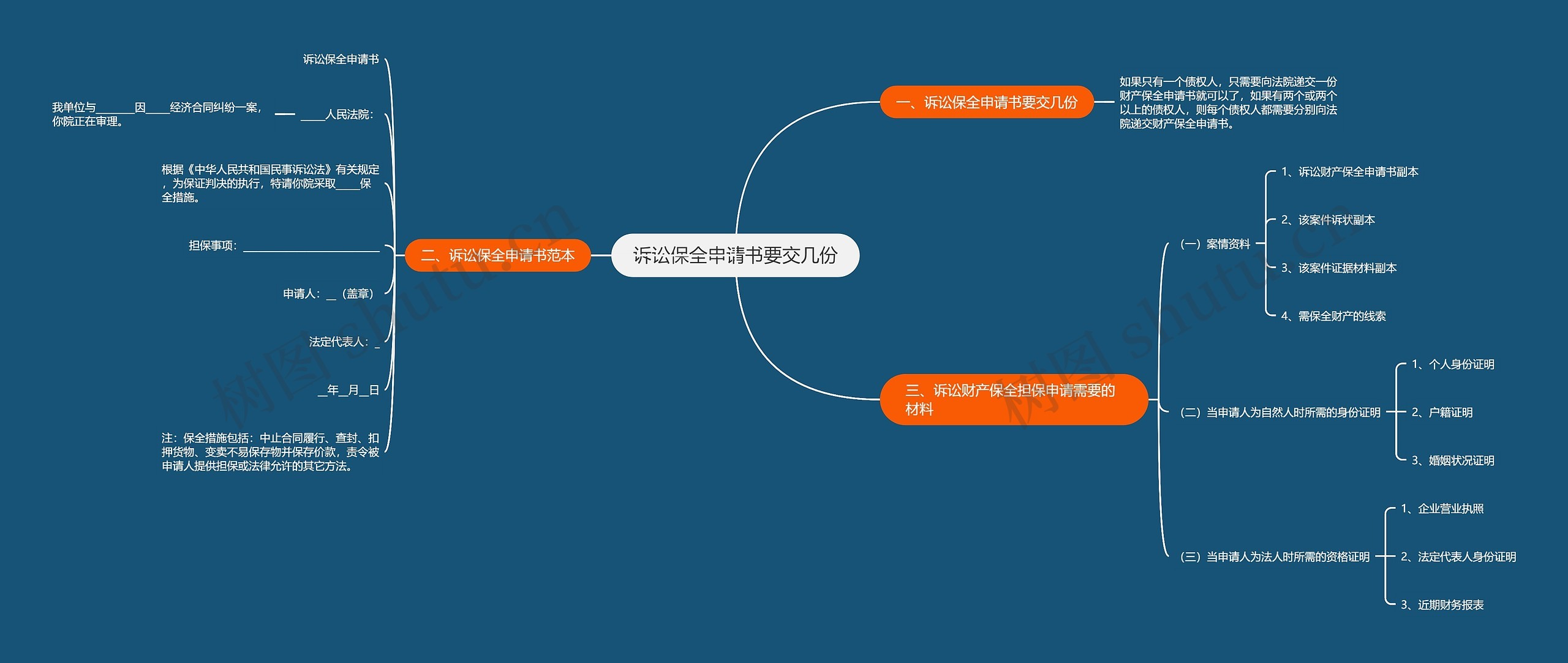 诉讼保全申请书要交几份思维导图