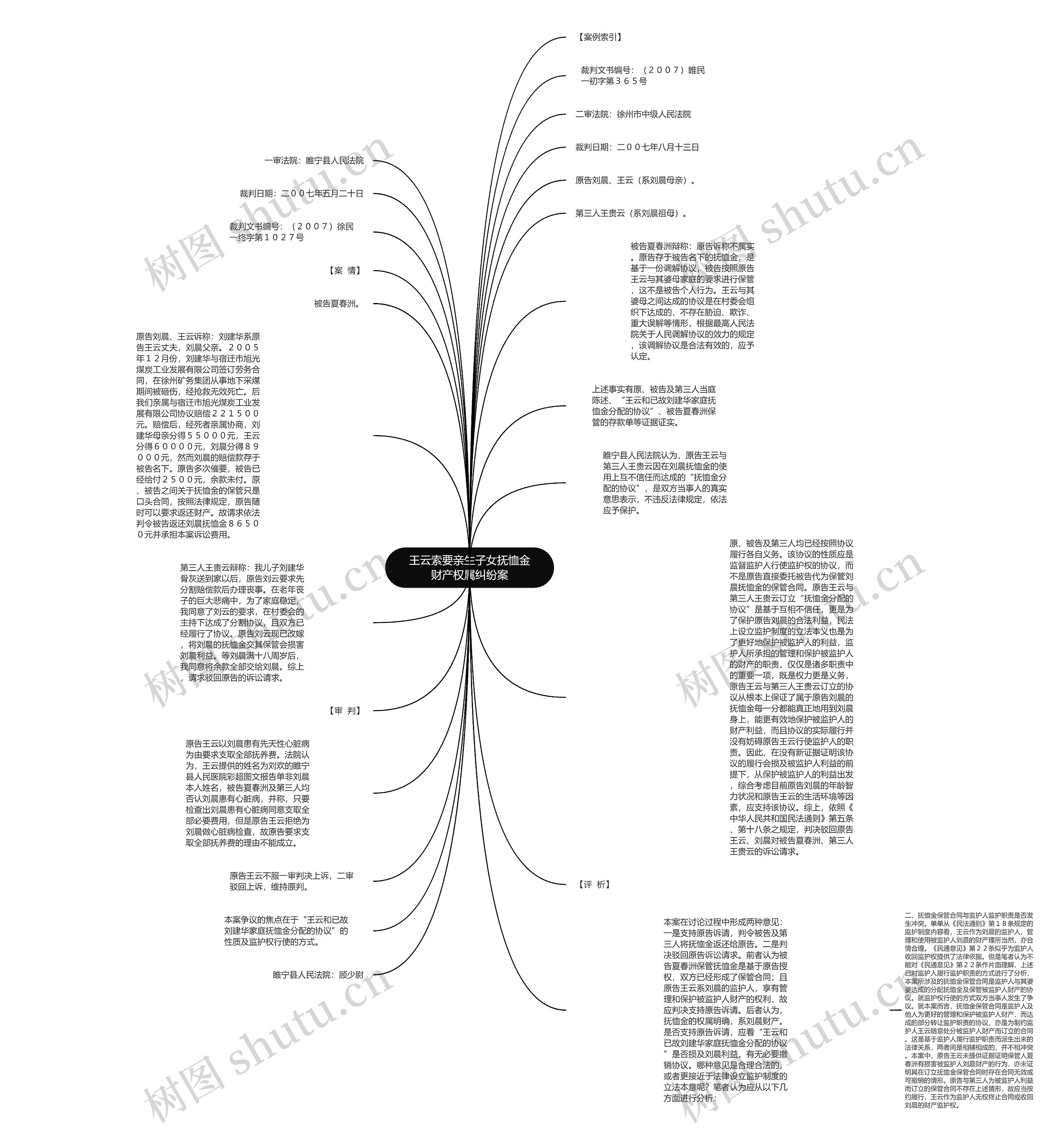 王云索要亲生子女抚恤金财产权属纠纷案思维导图