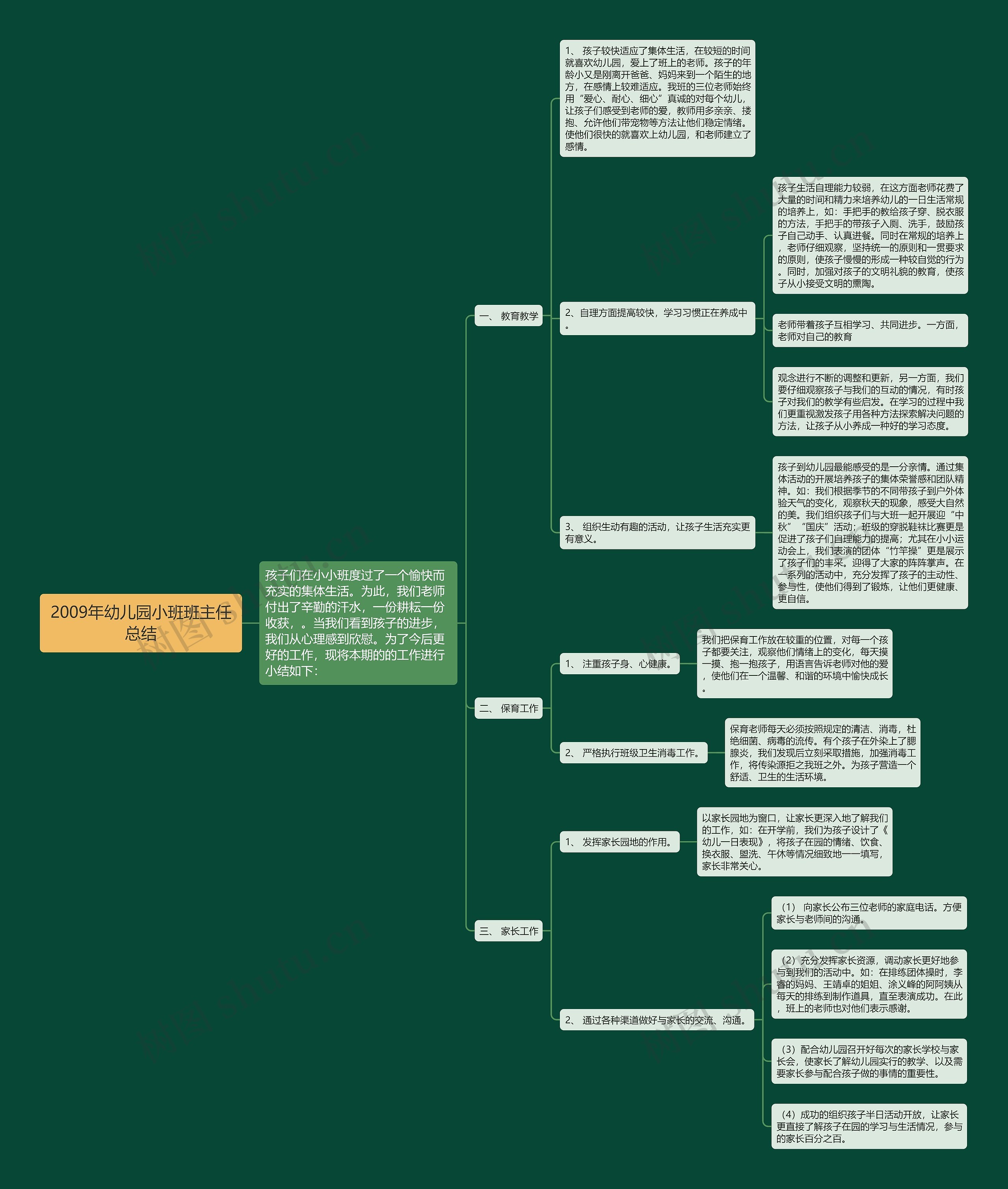 2009年幼儿园小班班主任总结思维导图