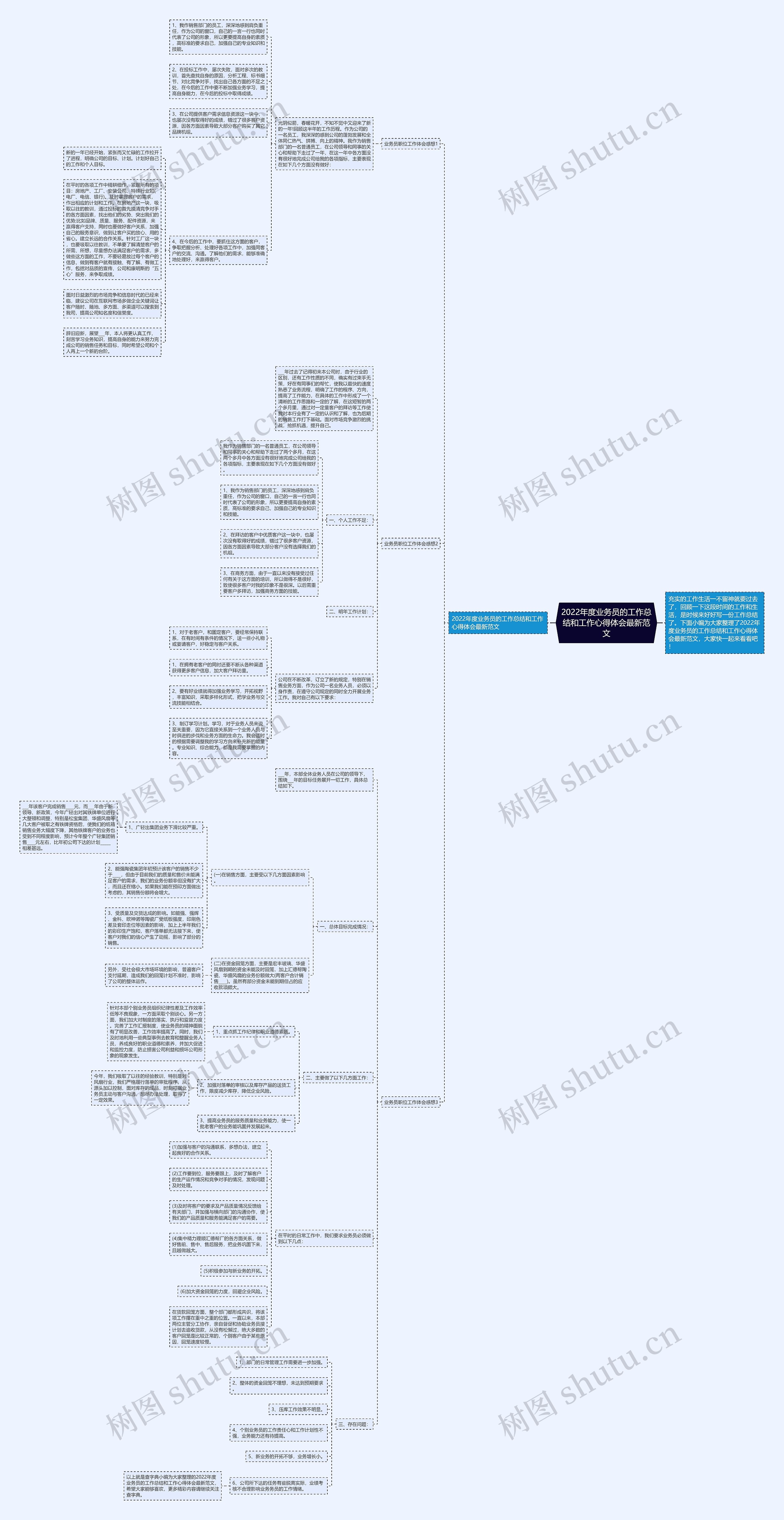 2022年度业务员的工作总结和工作心得体会最新范文思维导图