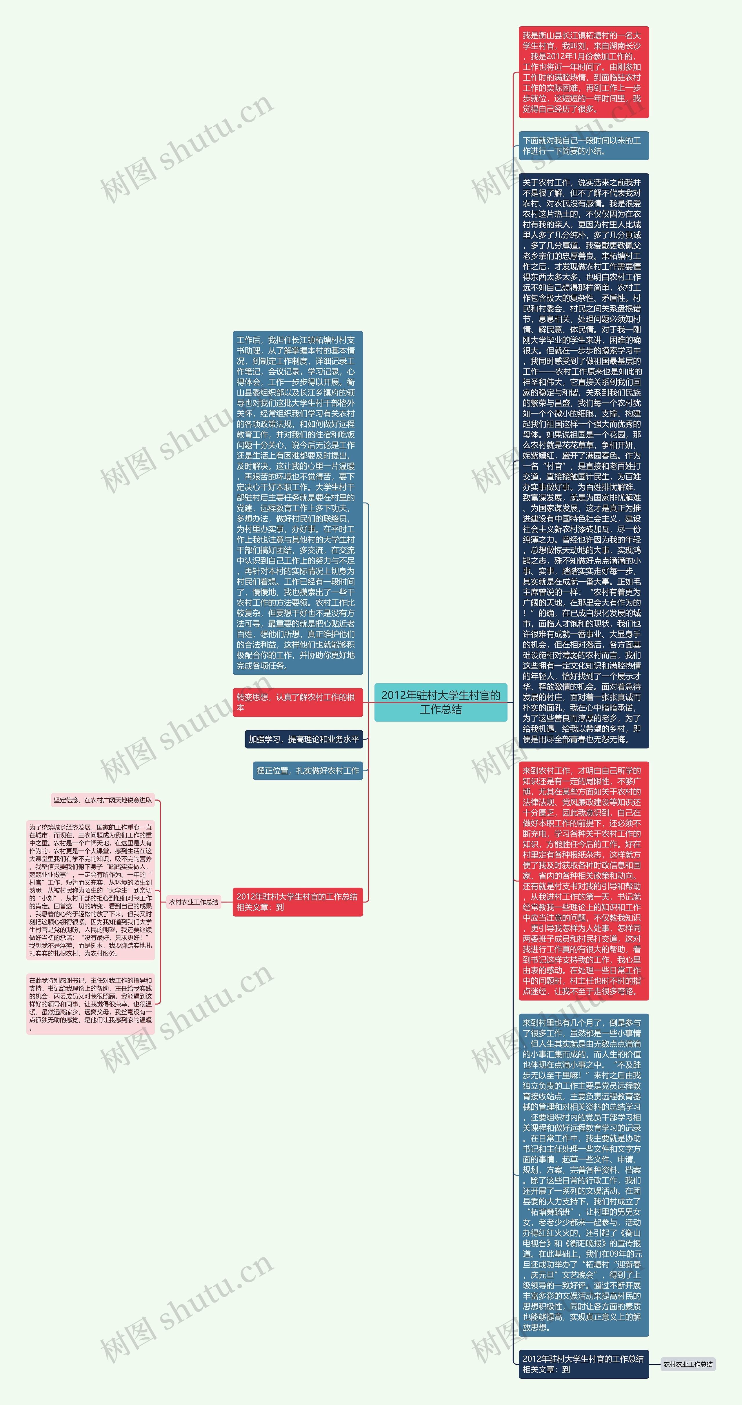 2012年驻村大学生村官的工作总结思维导图