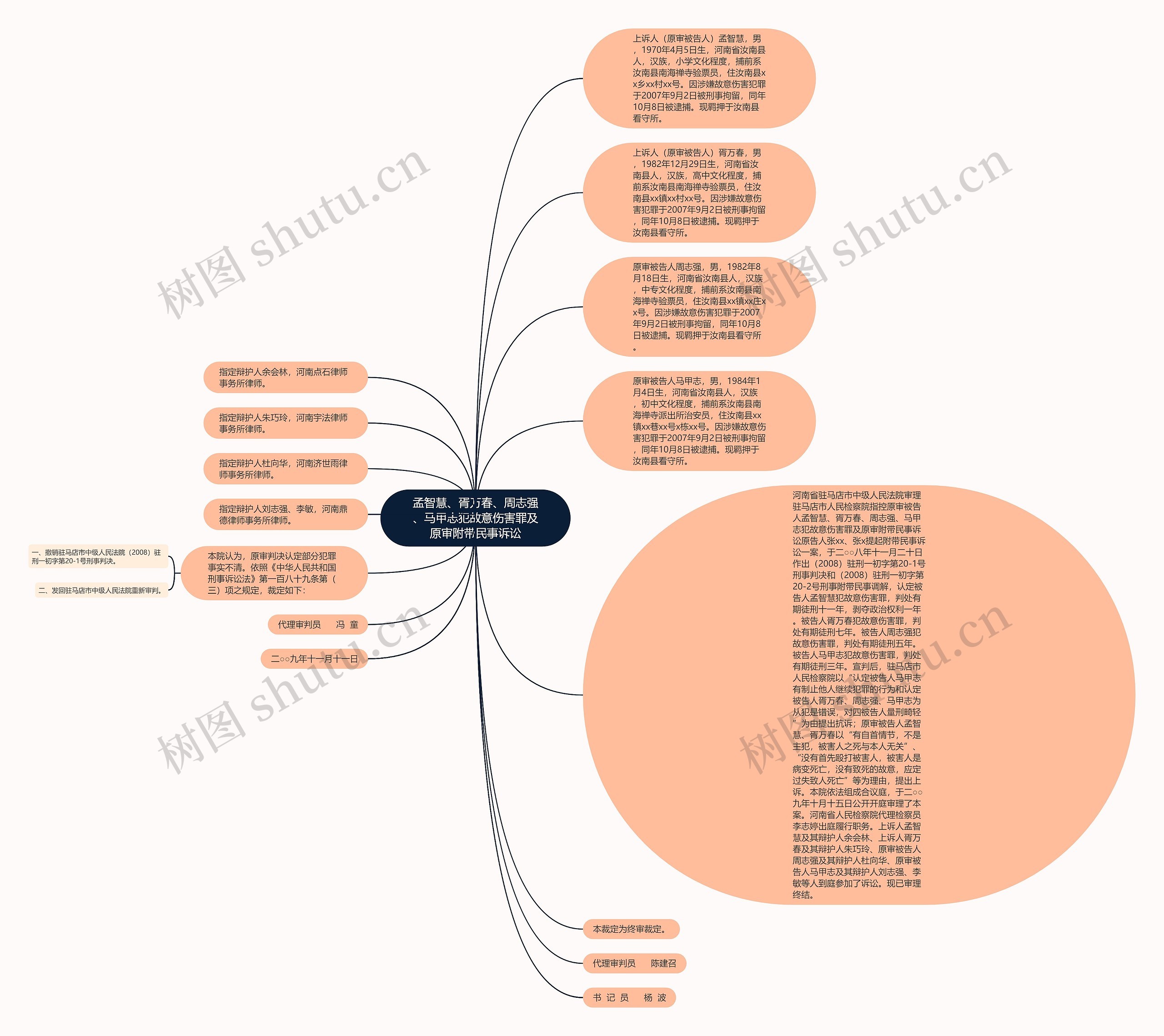 孟智慧、胥万春、周志强、马甲志犯故意伤害罪及原审附带民事诉讼思维导图