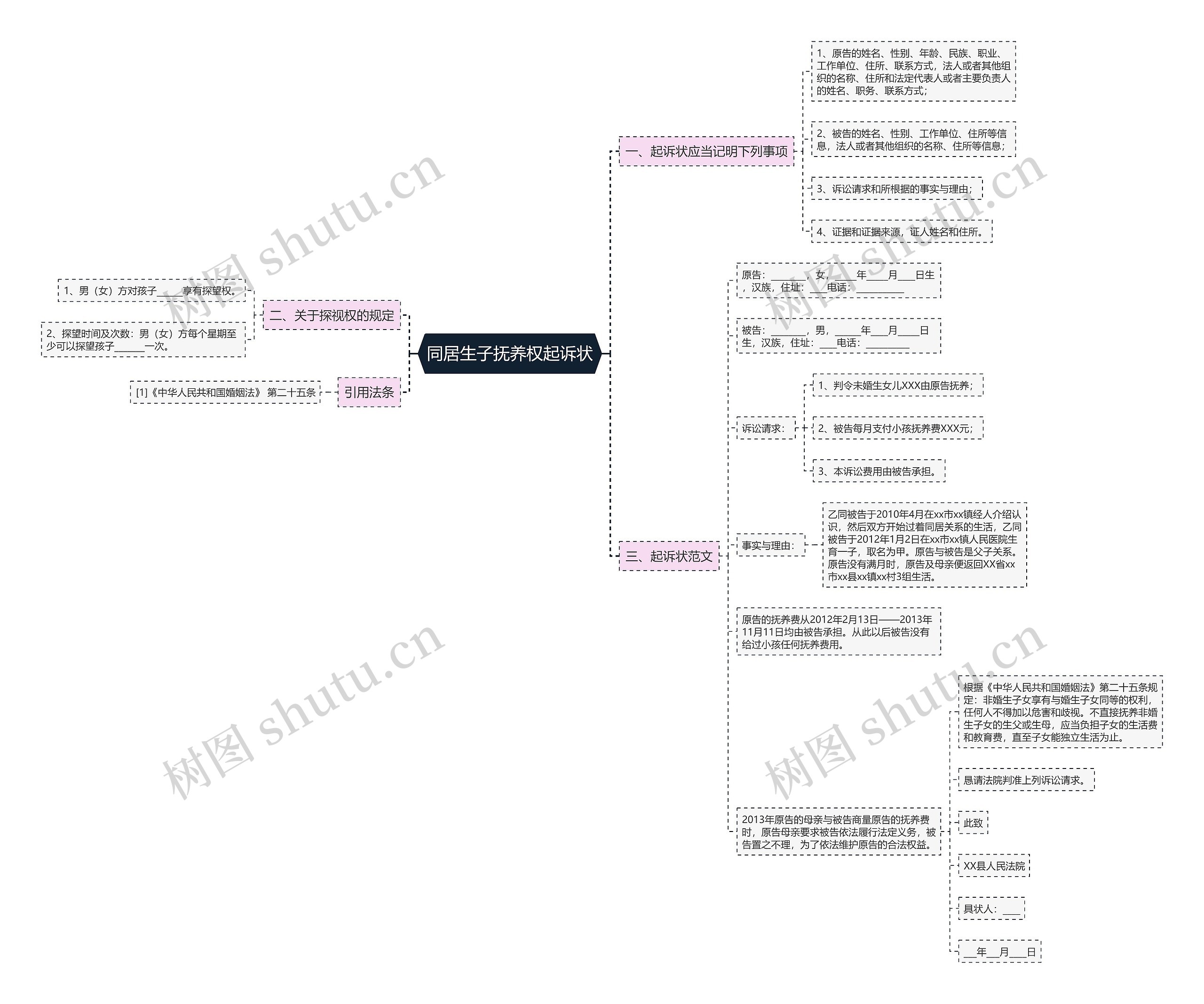 同居生子抚养权起诉状思维导图