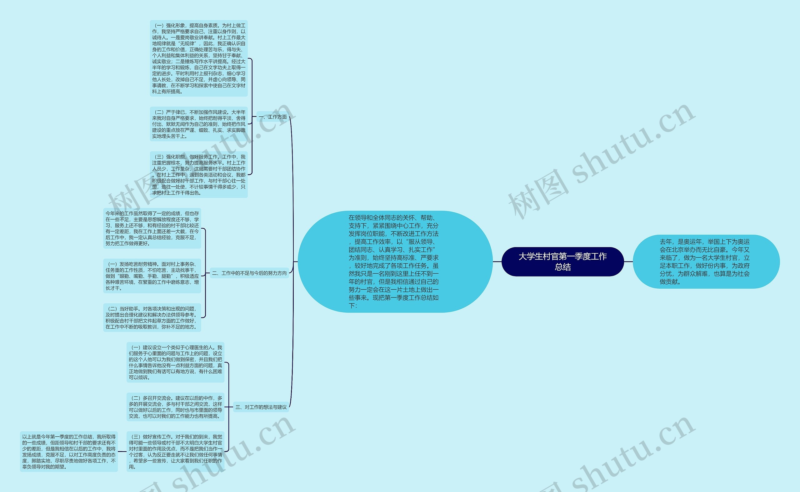 大学生村官第一季度工作总结思维导图