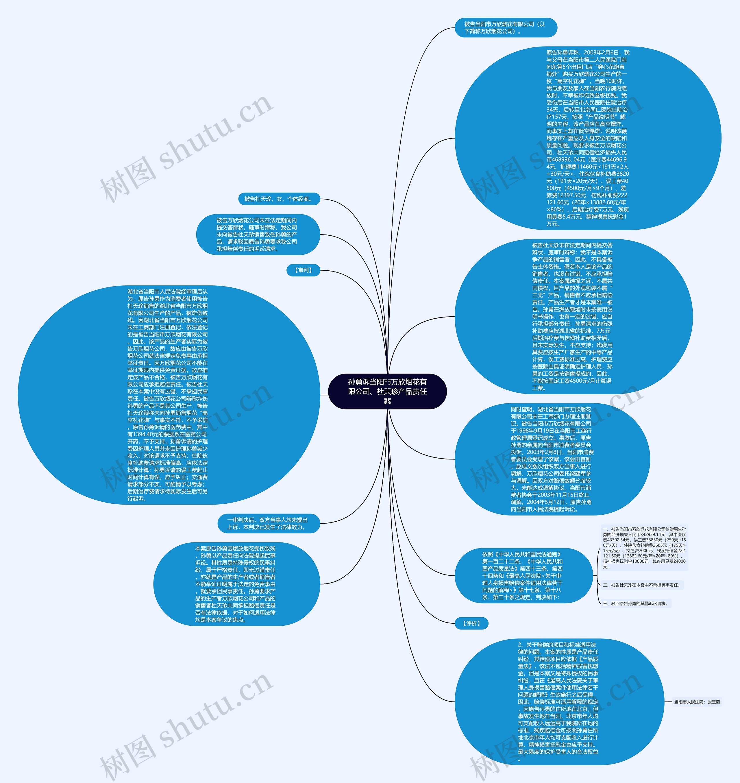孙勇诉当阳市万欣烟花有限公司、杜天珍产品责任案思维导图
