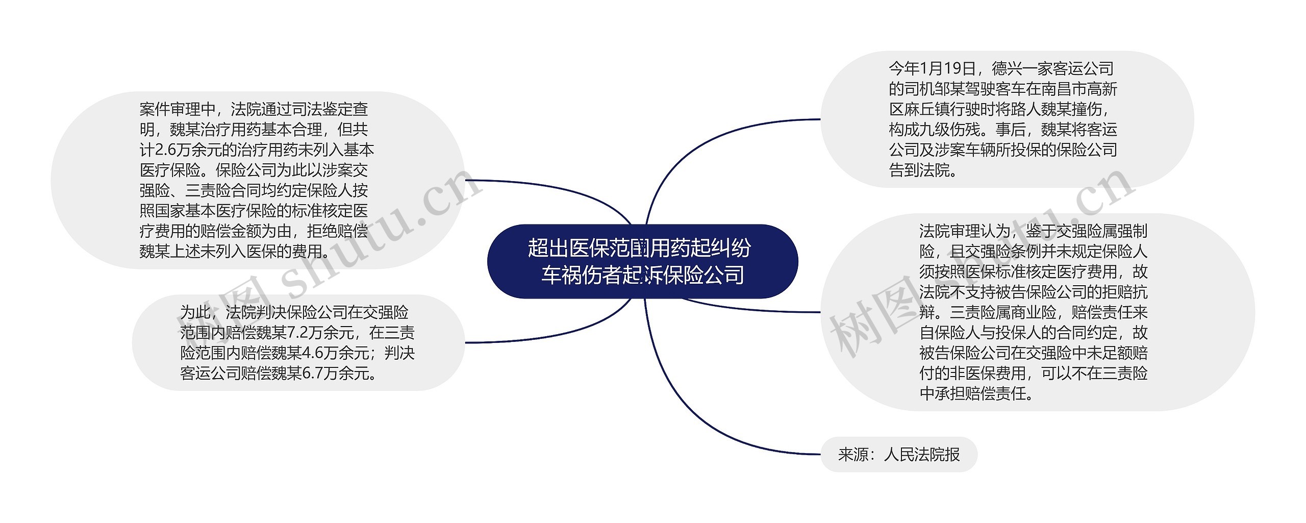 超出医保范围用药起纠纷 车祸伤者起诉保险公司思维导图